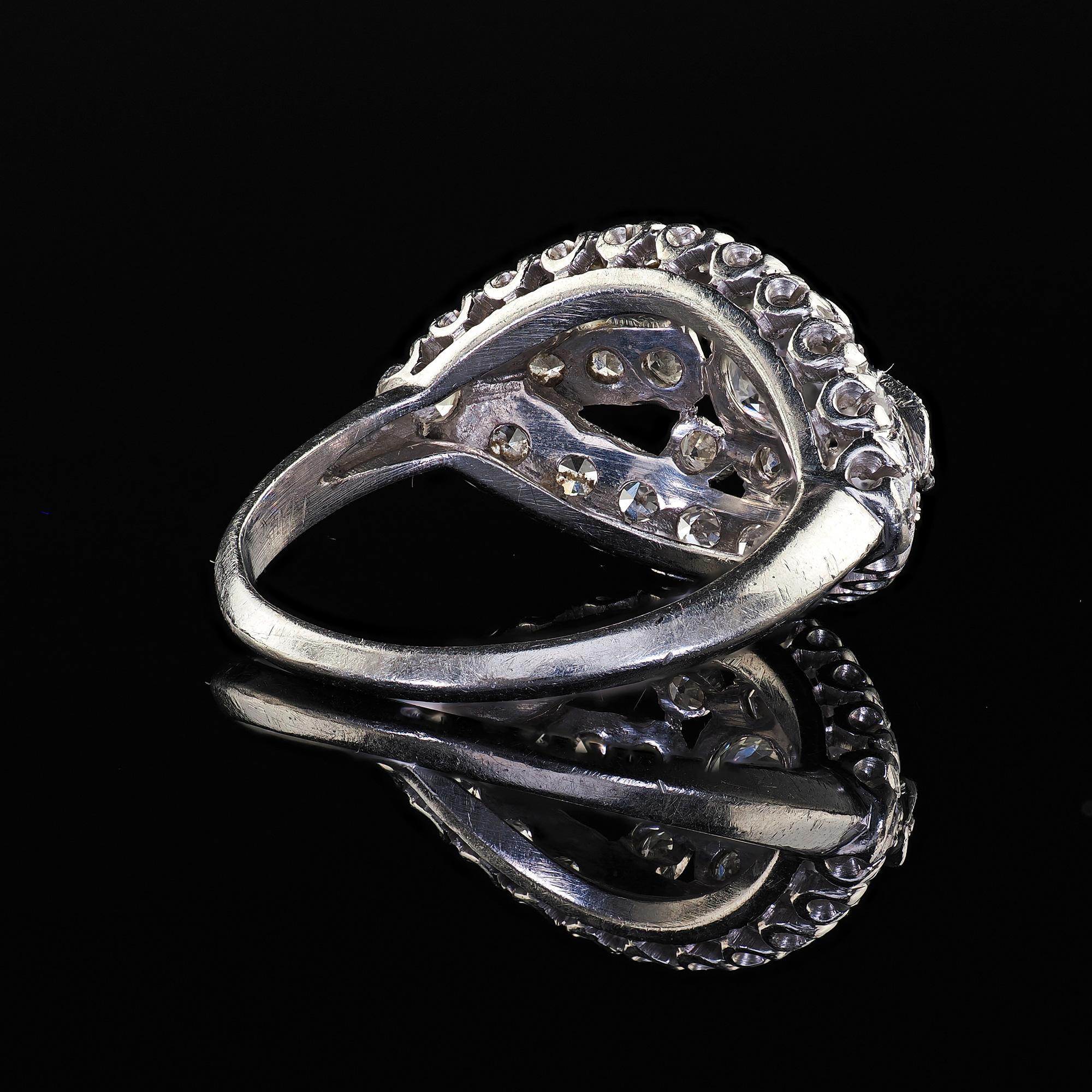 Bague filigrane Art déco ancienne en platine avec diamant taille unique européenne en vente 3