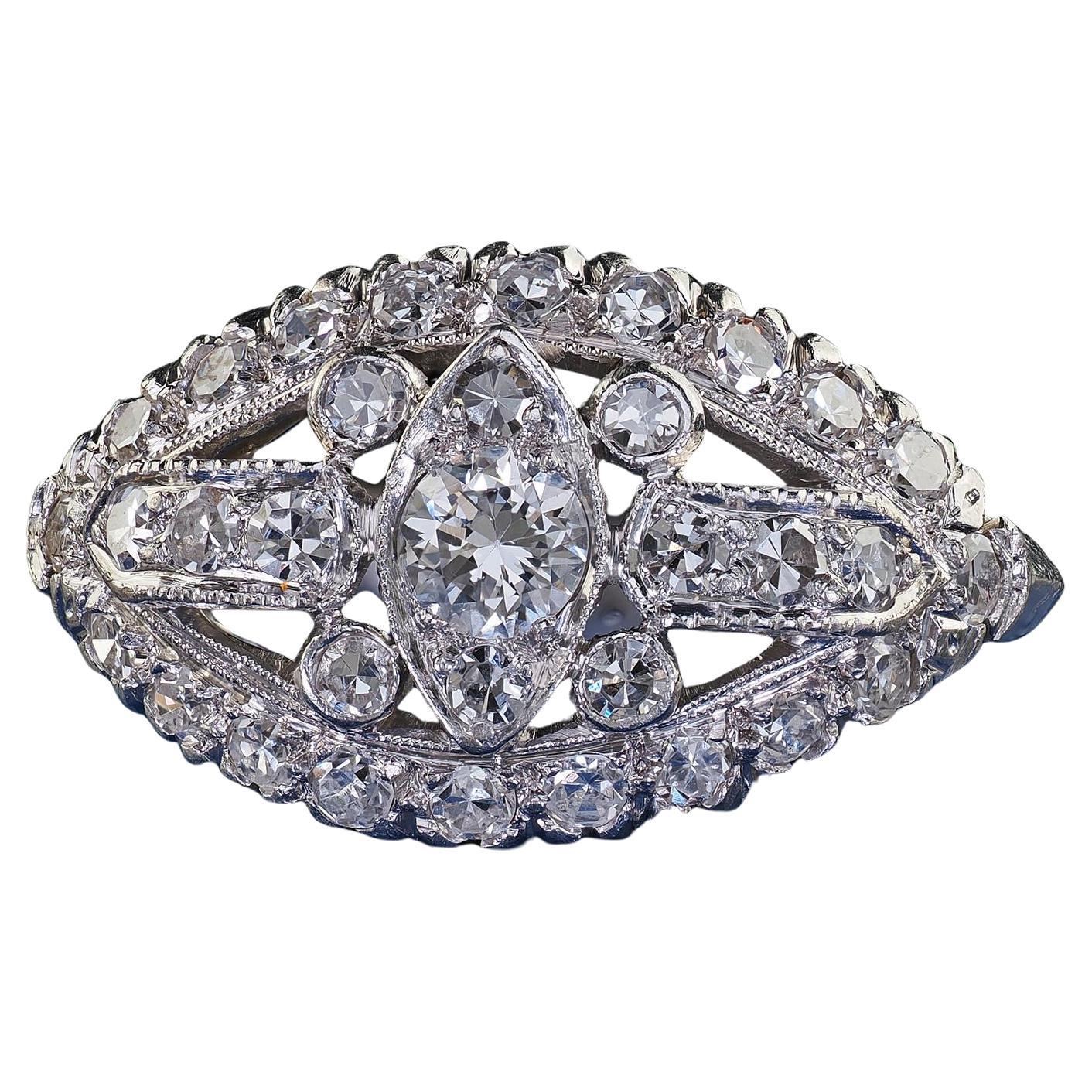 Antiguo Anillo Art Decó de Platino Antiguo Euro Filigrana de Diamantes de Corte Único
