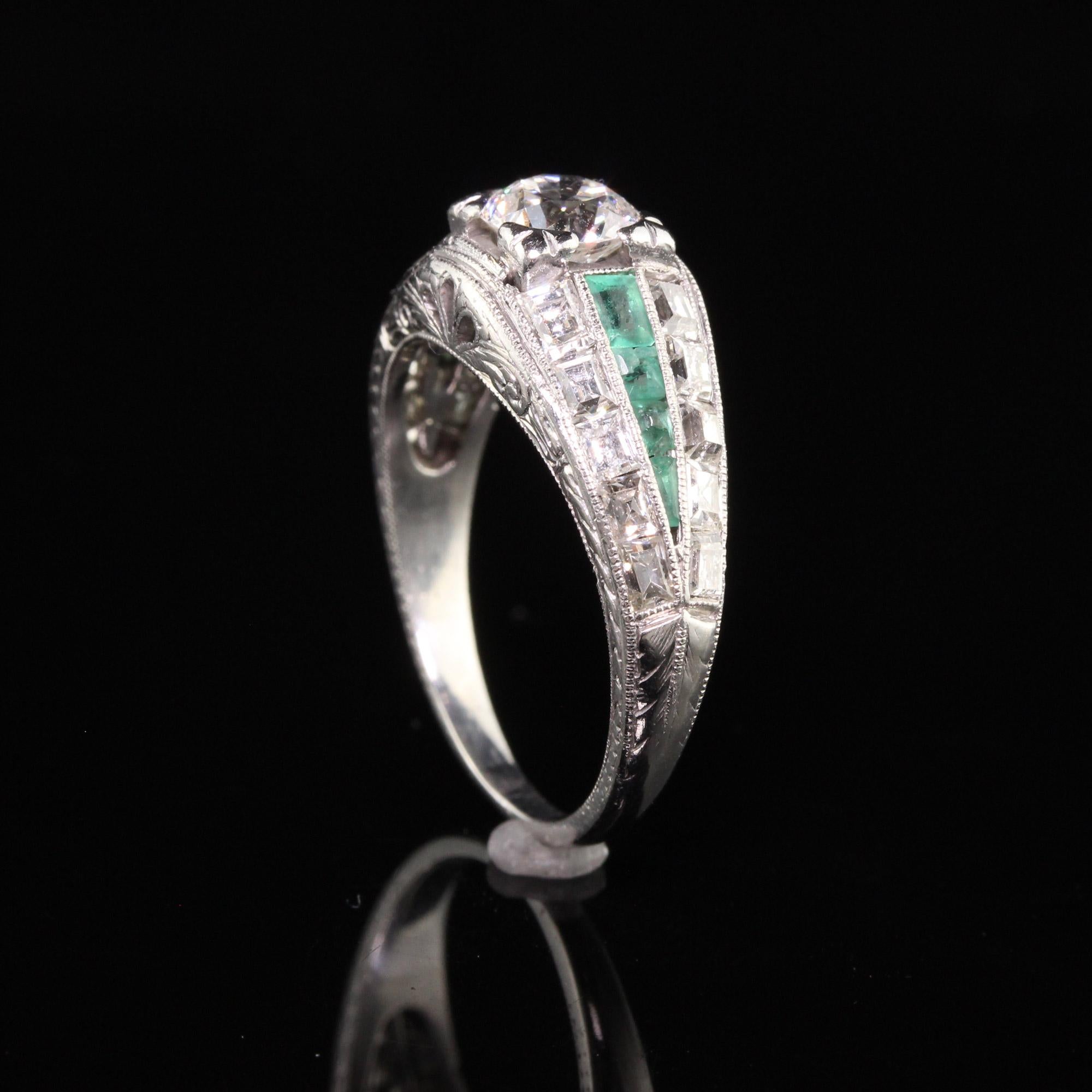 Women's Antique Art Deco Platinum Old European and Carre Cut Diamond Engagement Ring For Sale