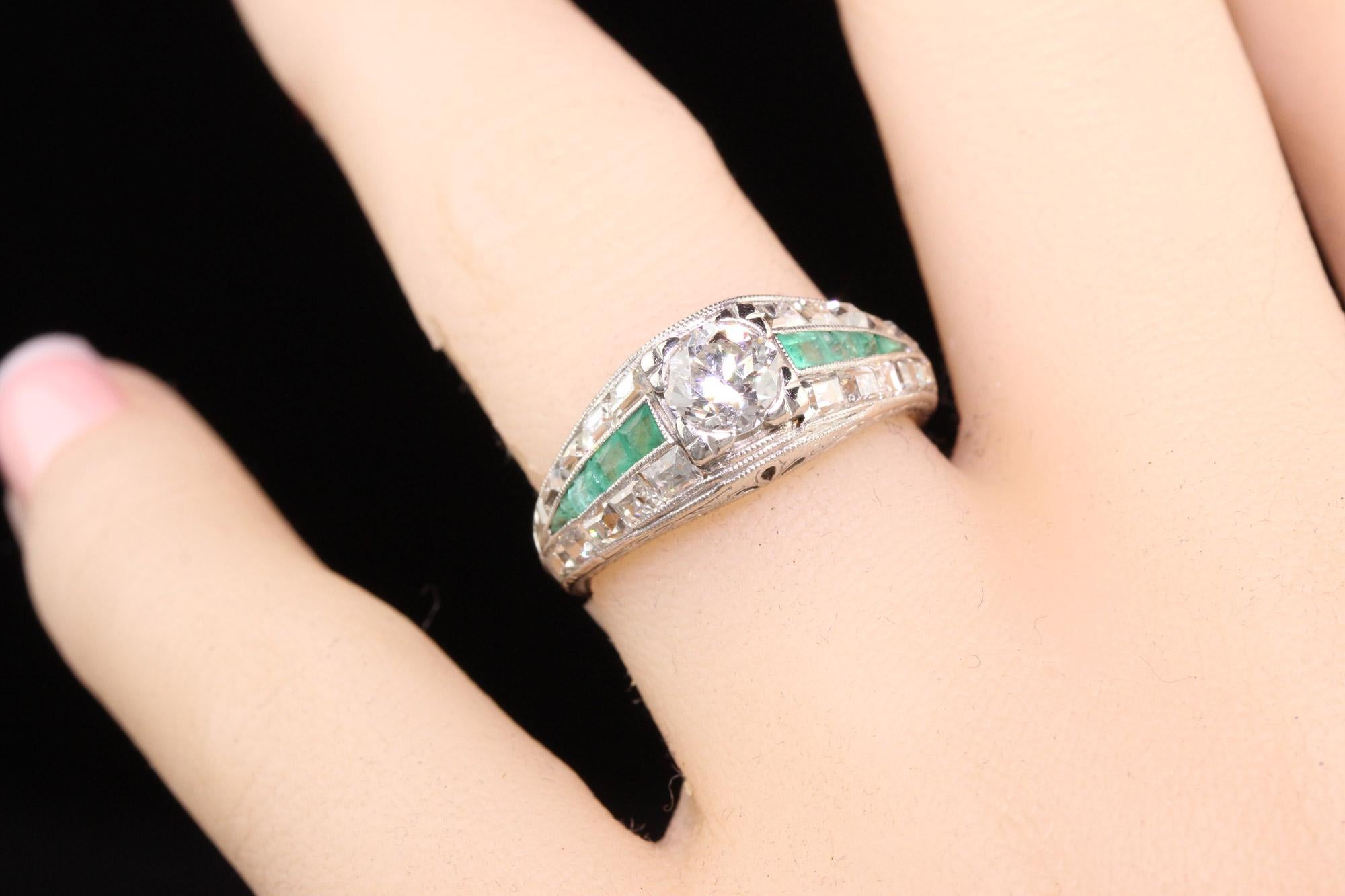 Antique Art Deco Platinum Old European and Carre Cut Diamond Engagement Ring For Sale 1