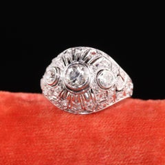 Antique Art Deco Platinum Old European and Rose Cut Diamond Ring