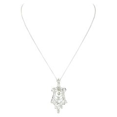Antique Art Deco Platinum Old European Bezel Diamond Pendant w/ Cable Chain