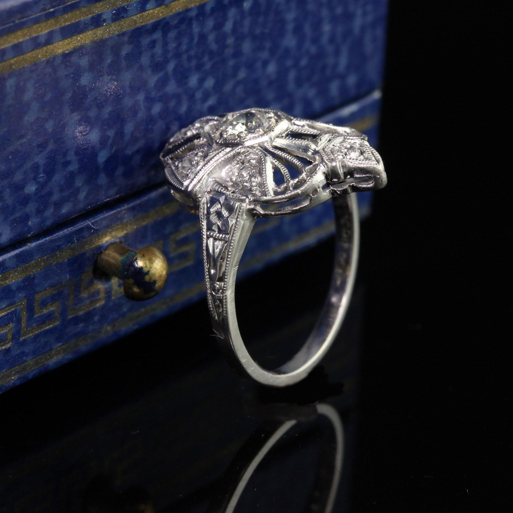 Antique Art Deco Platinum Old European Cut Diamond and Sapphire Cocktail Ring In Good Condition For Sale In Great Neck, NY