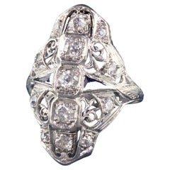 Antique Art Deco Platinum Old European Cut Diamond and Sapphire Shield Ring