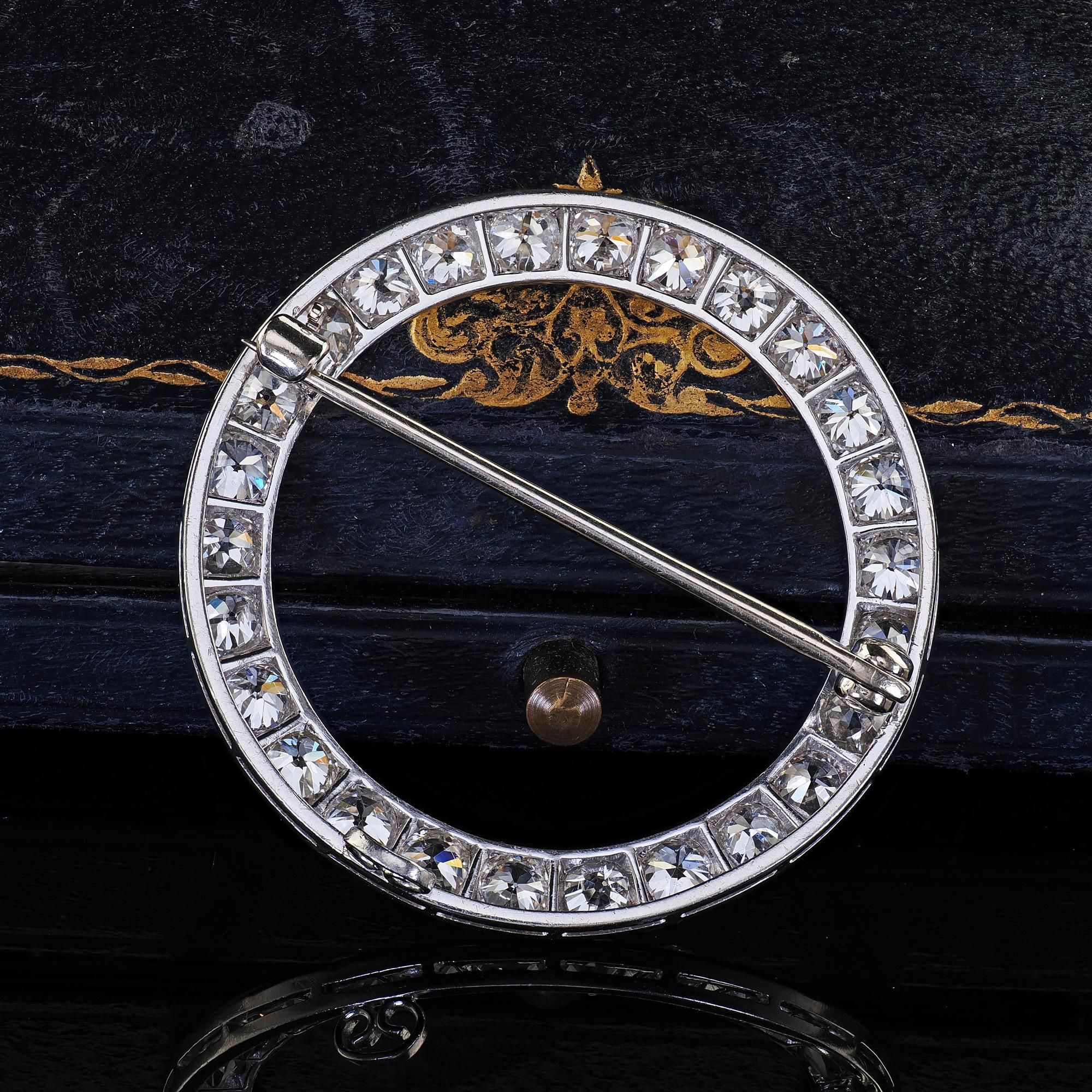 Antike Art Deco Platin Alteuropäischer Schliff Diamant Kreis Pin Brosche (Art déco) im Angebot