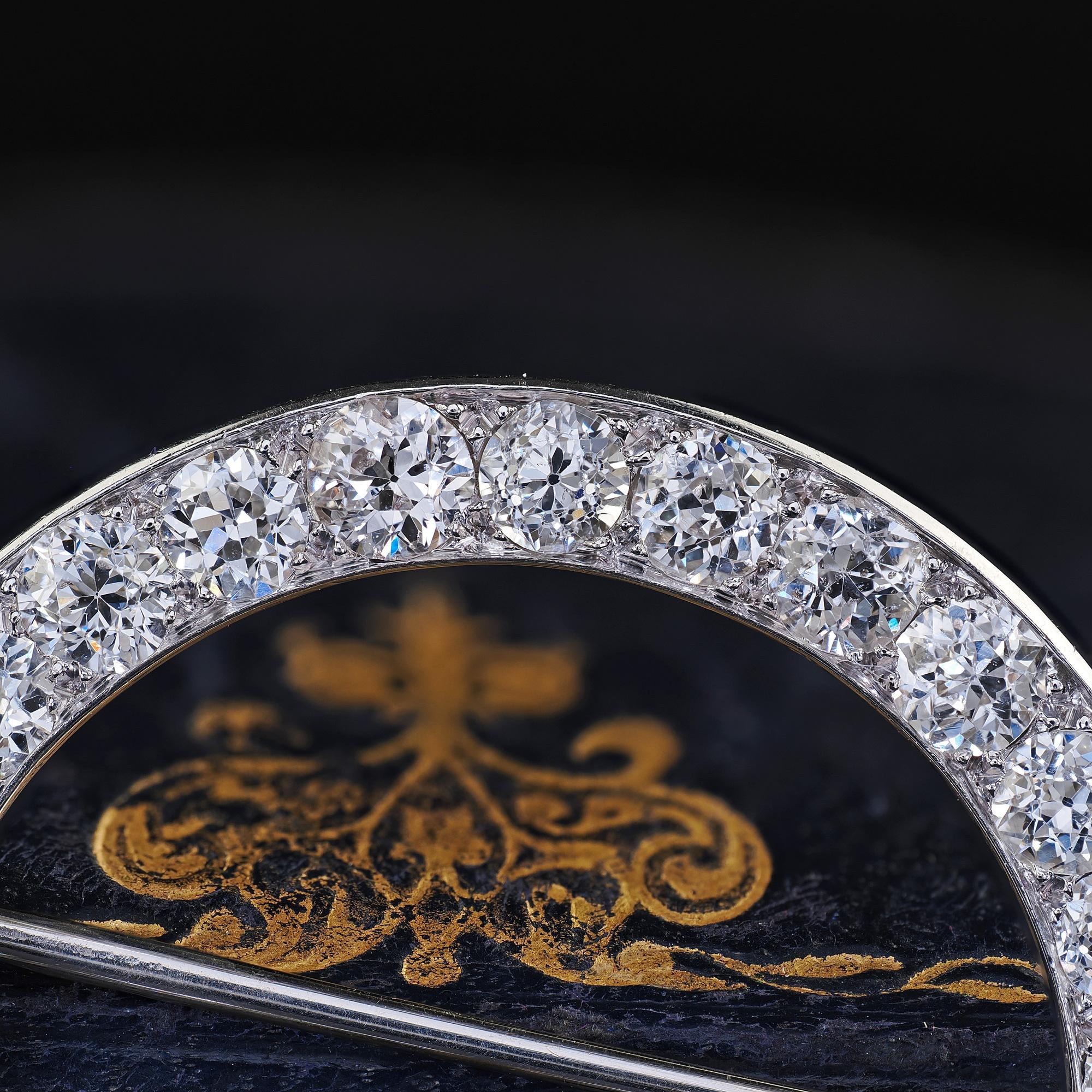 Antike Art Deco Platin Alteuropäischer Schliff Diamant Kreis Pin Brosche im Zustand „Gut“ im Angebot in Great Neck, NY