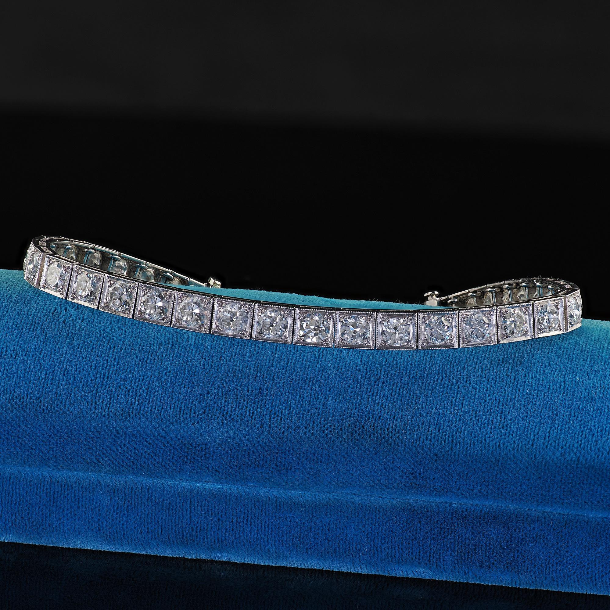 Antikes Art Deco Platin Alt Europäischer Schliff Diamant Classic Tennis Armband (Alteuropäischer Schliff) im Angebot