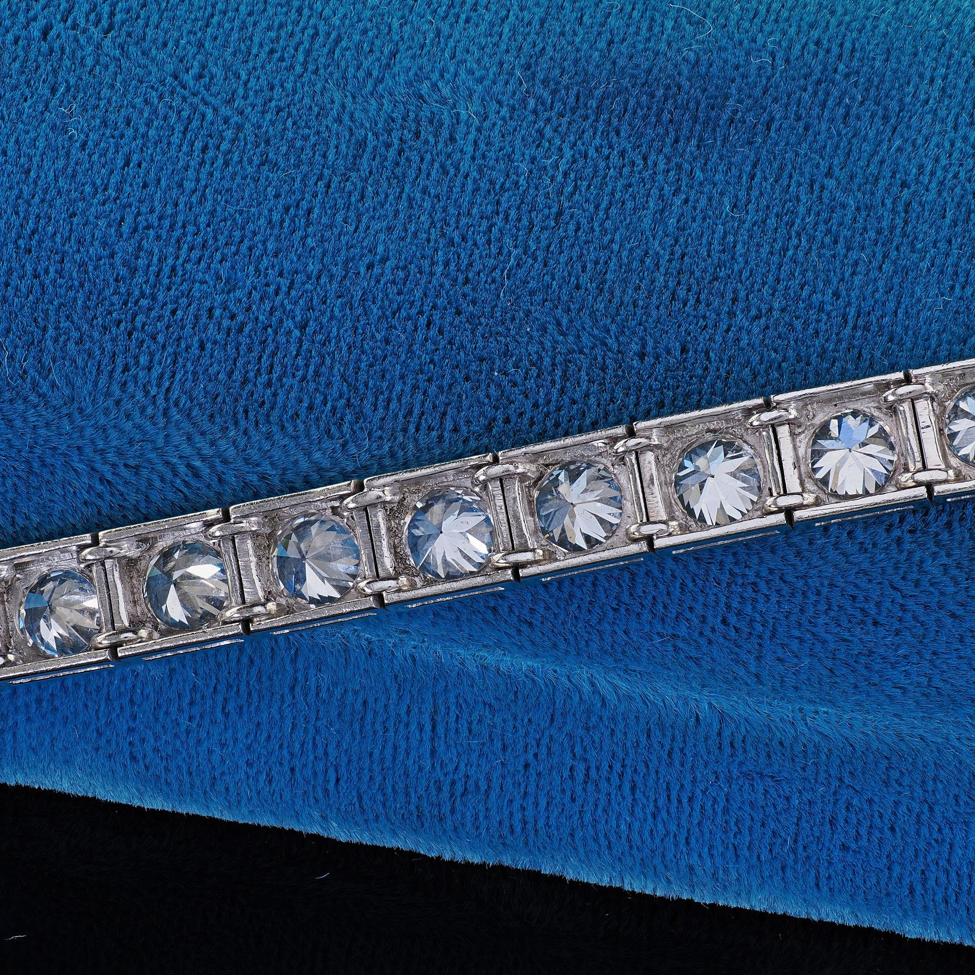 Antikes Art Deco Platin Alt Europäischer Schliff Diamant Classic Tennis Armband Damen im Angebot