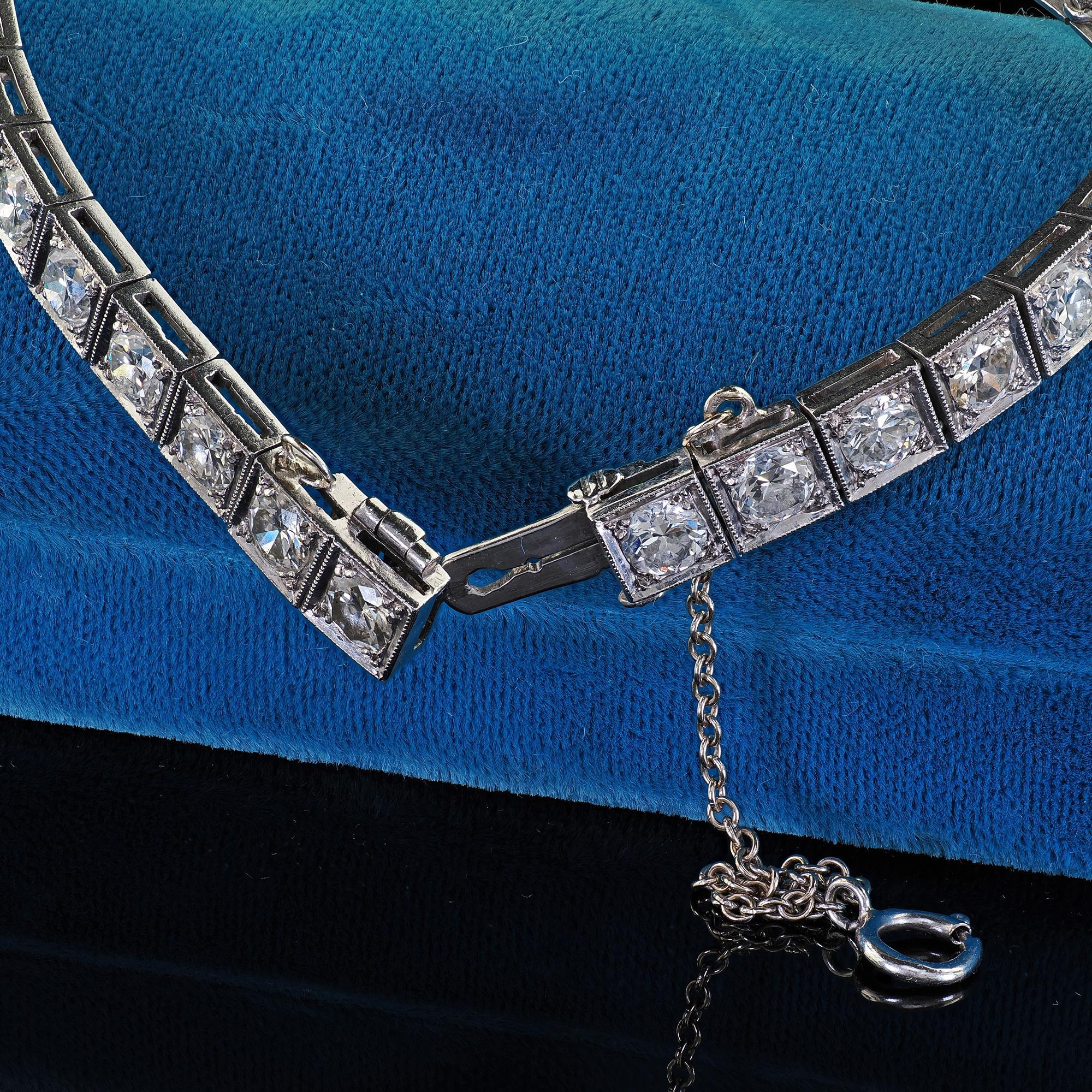 Antikes Art Deco Platin Alt Europäischer Schliff Diamant Classic Tennis Armband im Angebot 3