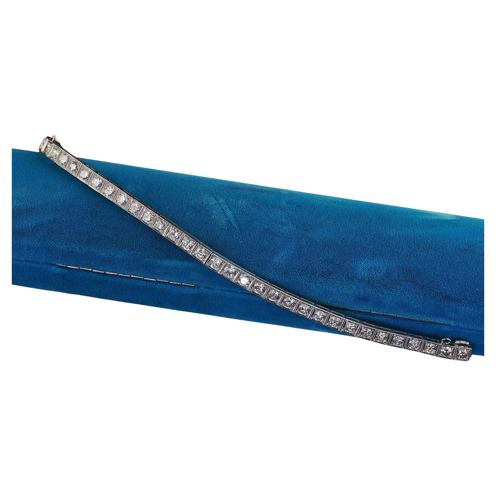Arte Antiques Art Deco Platinum Old European Cut Diamond Classic Tennis Bracelet