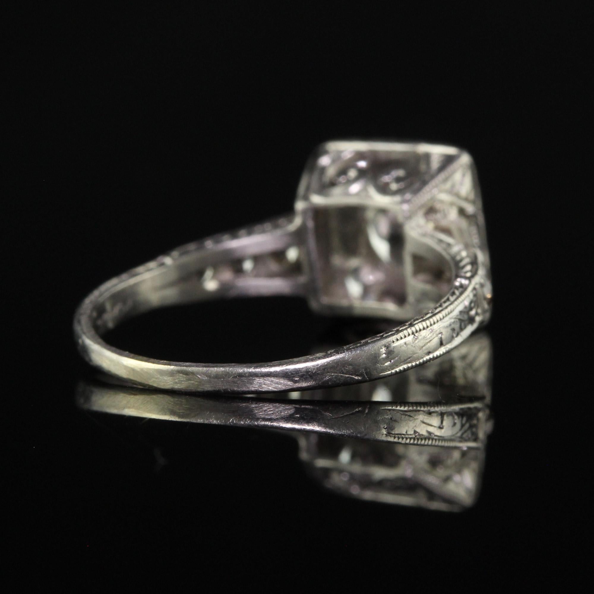 Antique Art Deco Platinum Old European Cut Diamond Cluster Engagement Ring For Sale 1
