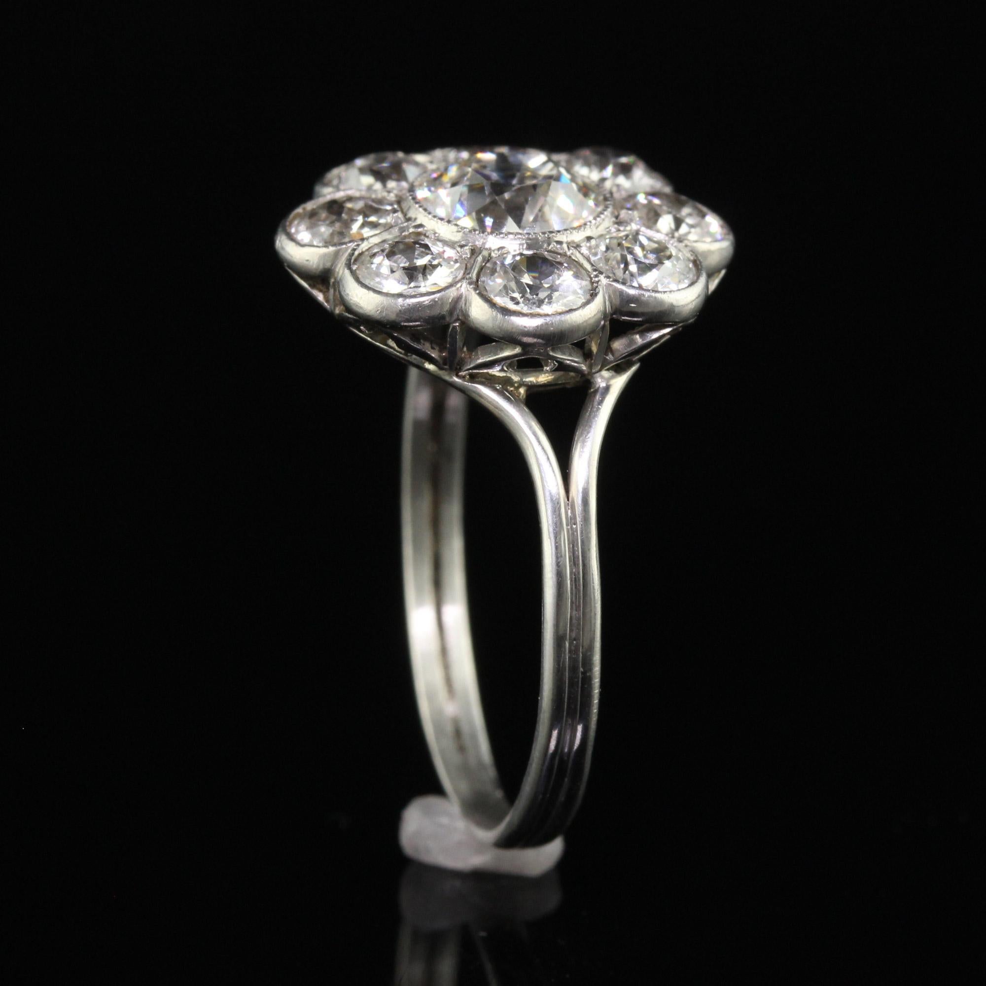 Antique Art Deco Platinum Old European Cut Diamond Cluster Engagement Ring For Sale 4