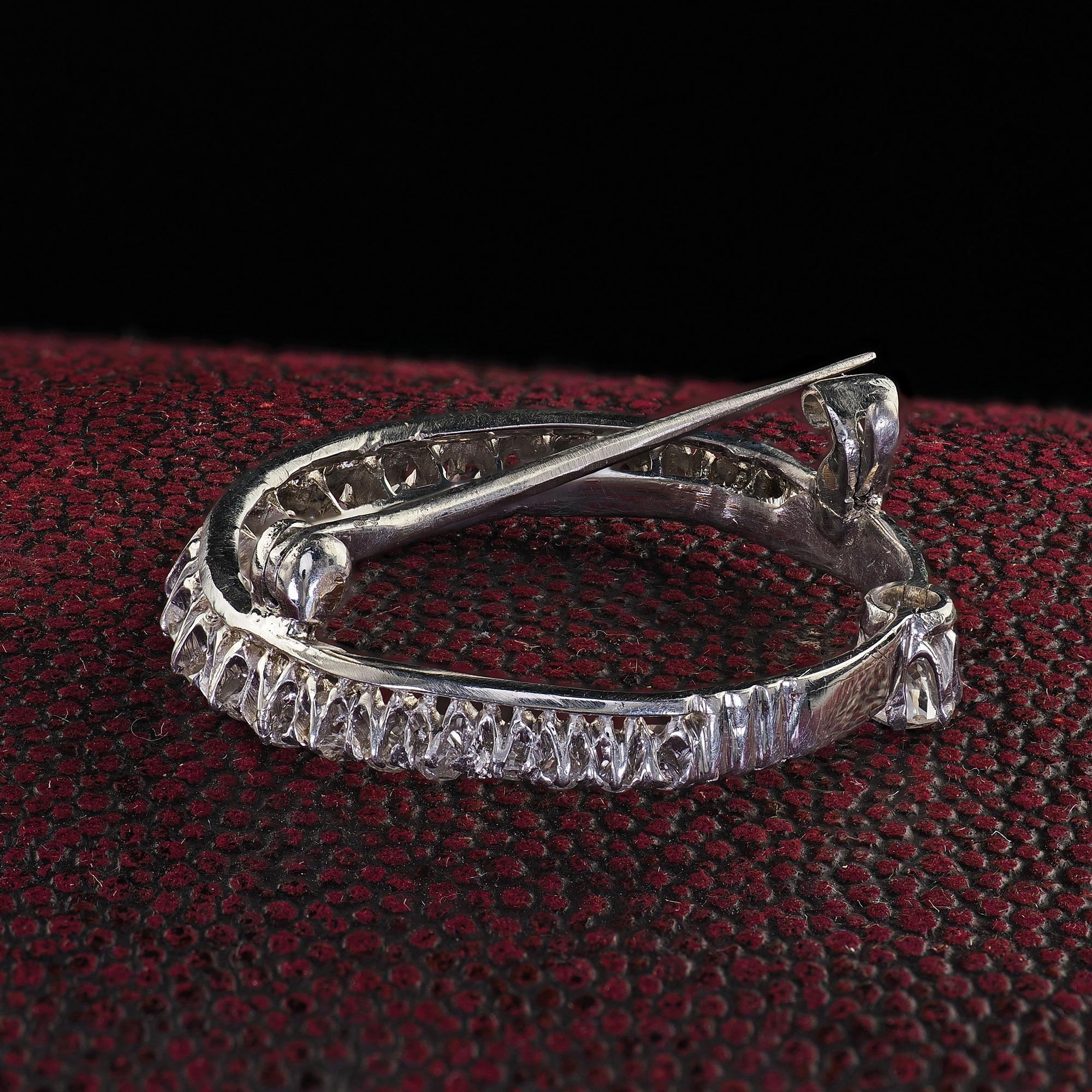 Antique Art Deco Platinum Old European Cut Diamond Crescent Pin 1