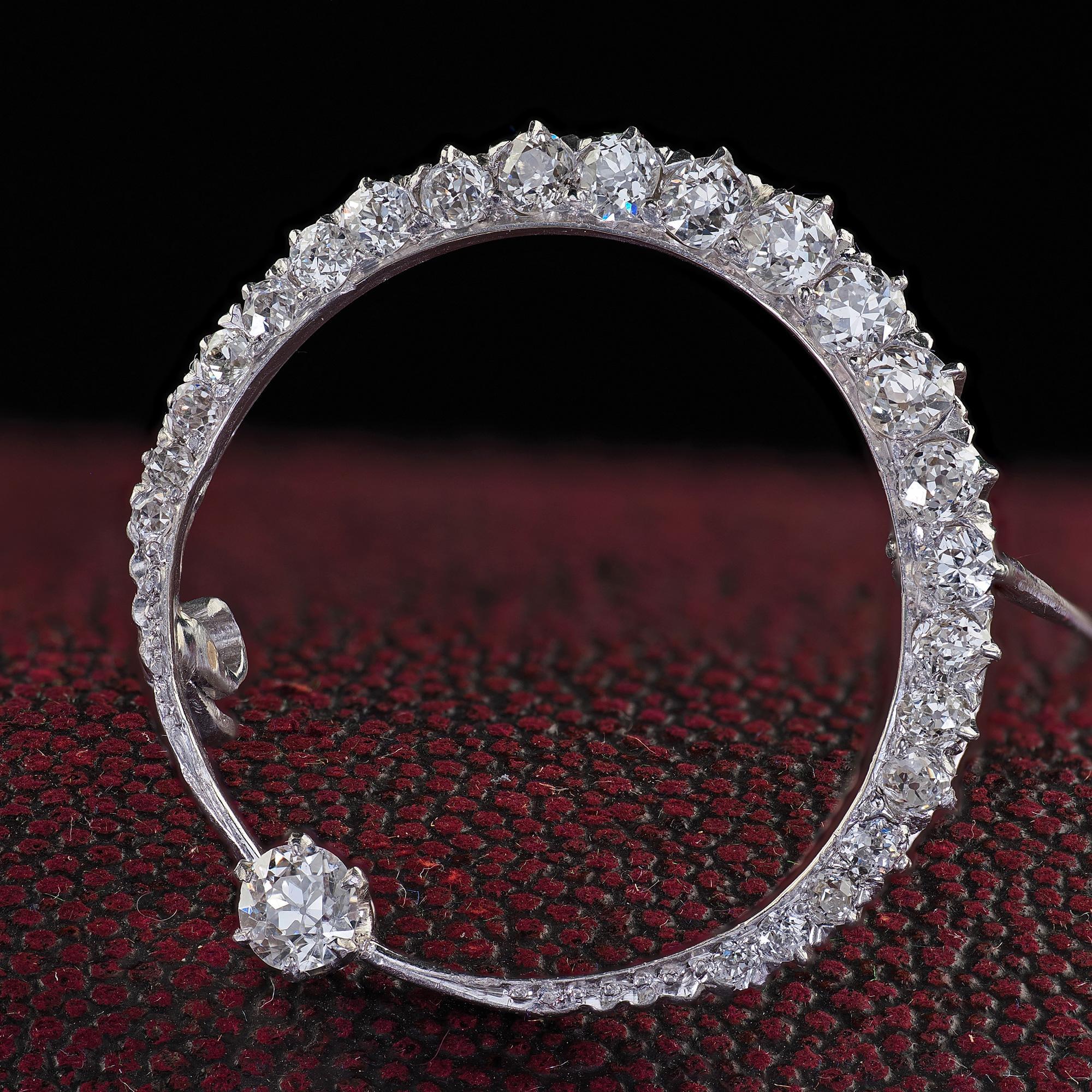 Antique Art Deco Platinum Old European Cut Diamond Crescent Pin 2