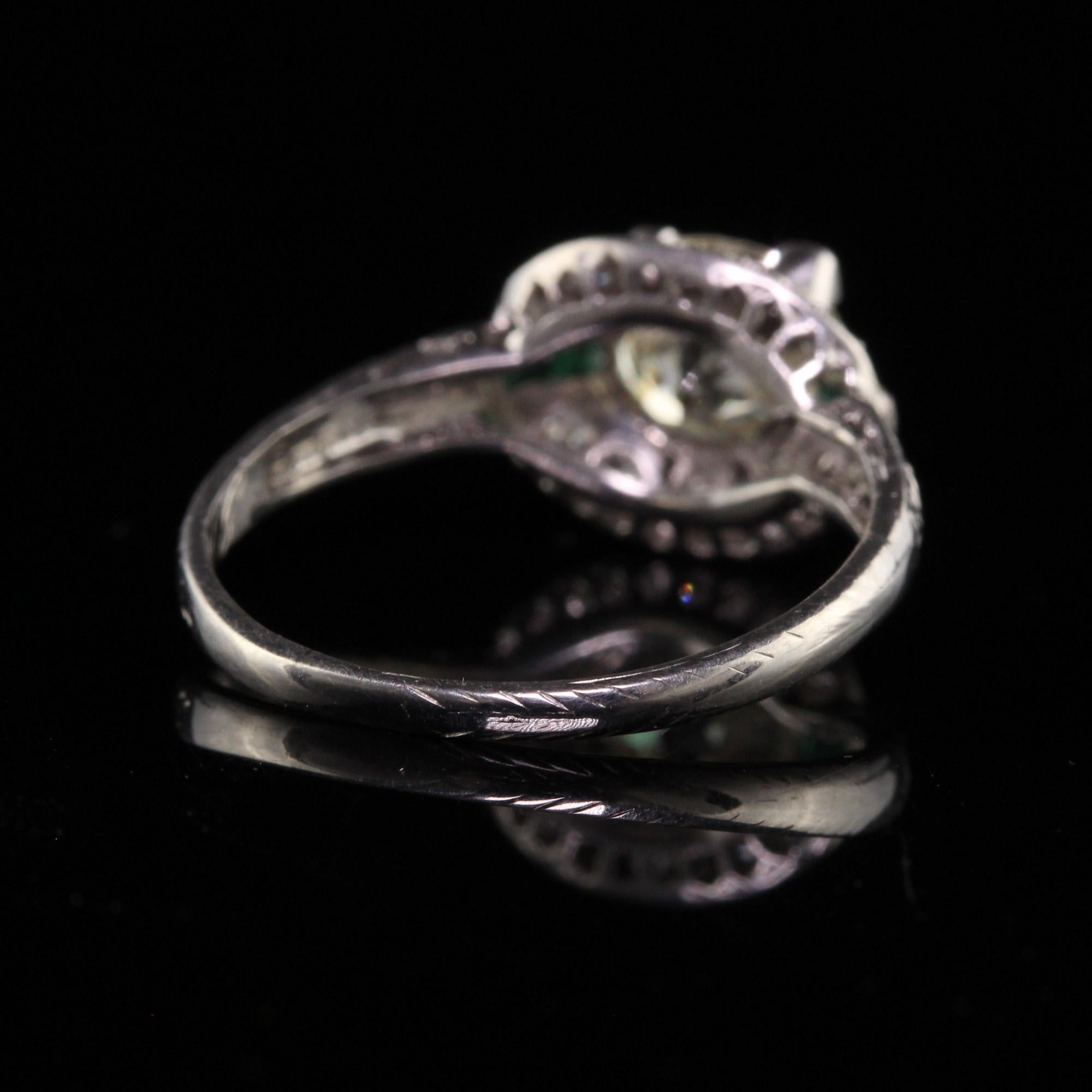Antique Art Deco Platinum Old European Cut Diamond Emerald Engagement Ring 1