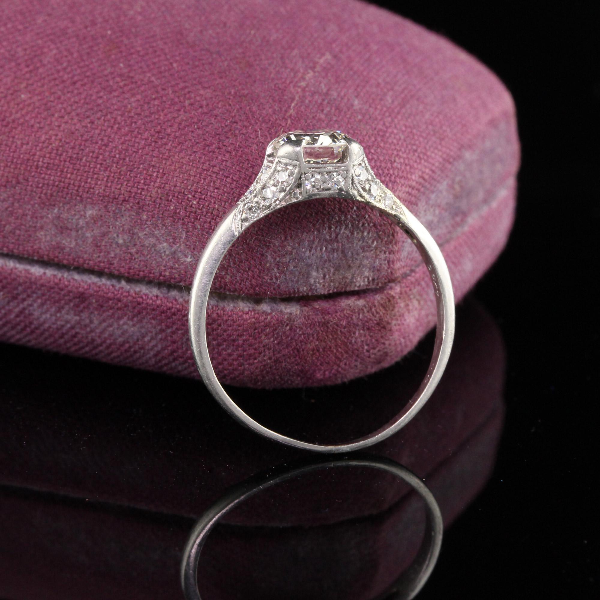 Antique Art Deco Platinum Old European Cut Diamond Engagement Ring In Good Condition In Great Neck, NY