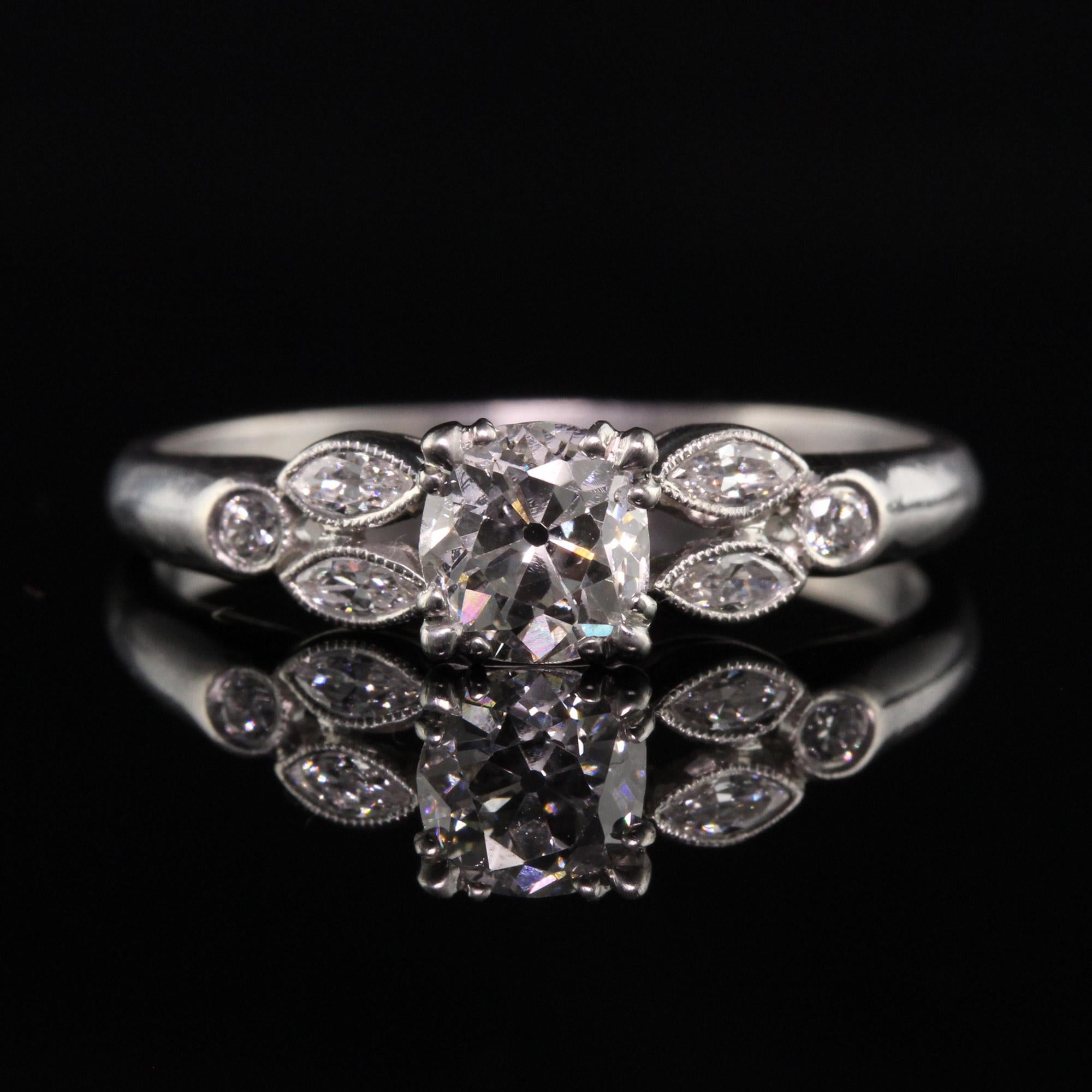 Antique Art Deco Platinum Old European Cut Diamond Engagement Ring - GIA In Good Condition For Sale In Great Neck, NY