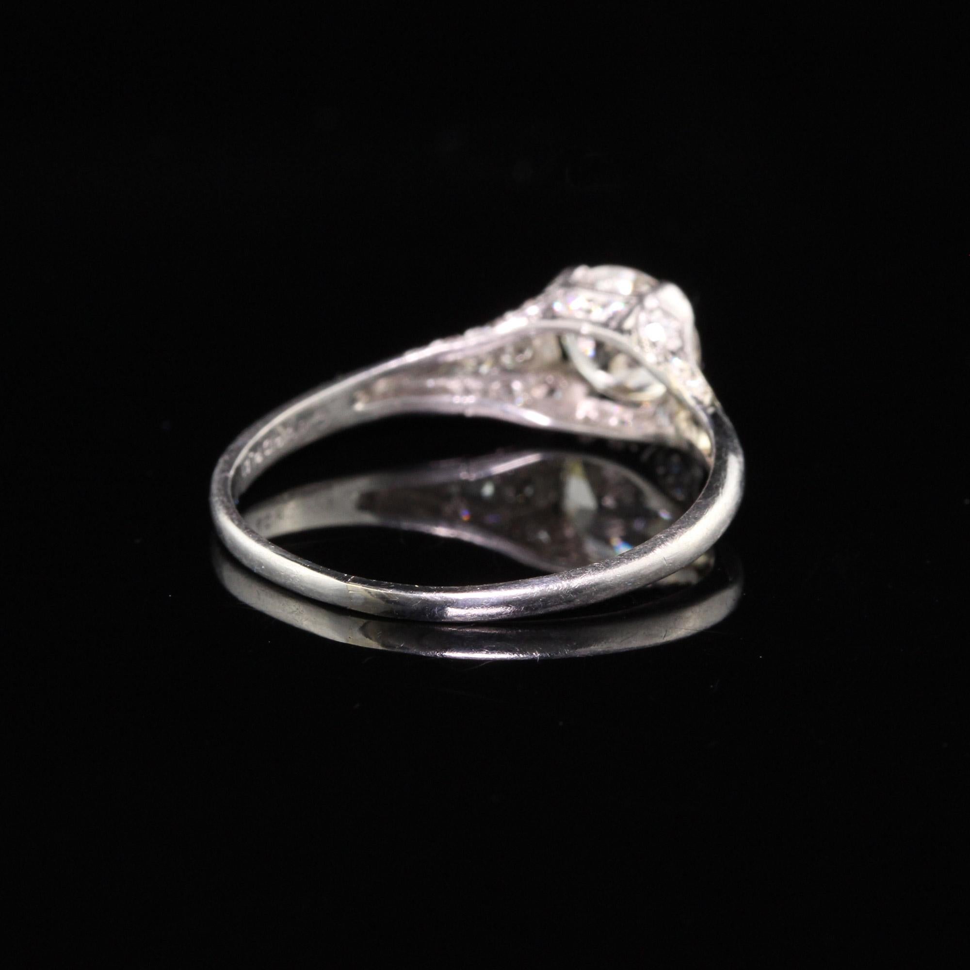 Women's Antique Art Deco Platinum Old European Cut Diamond Engagement Ring