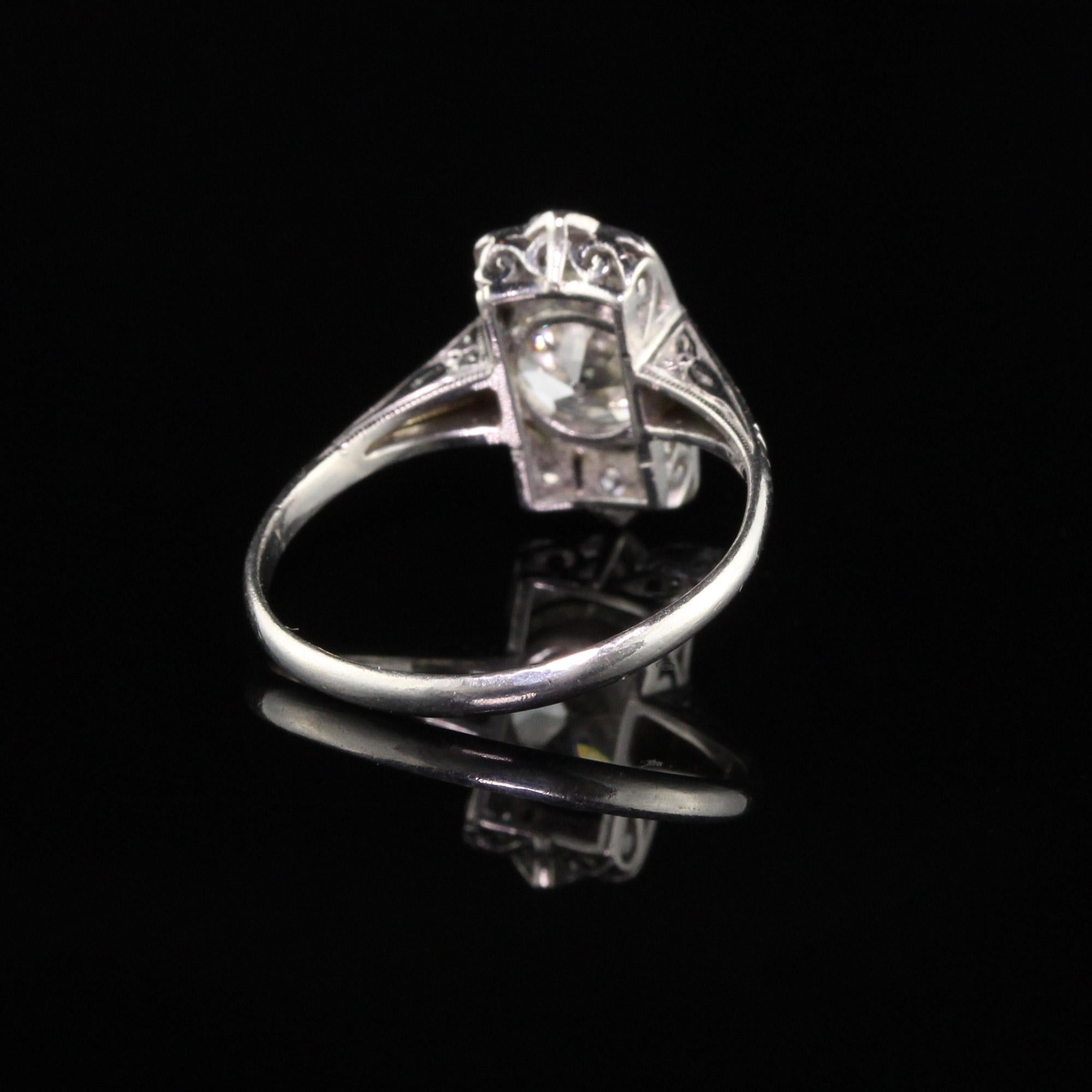 Antique Art Deco Platinum Old European Cut Diamond Engagement Ring In Good Condition In Great Neck, NY