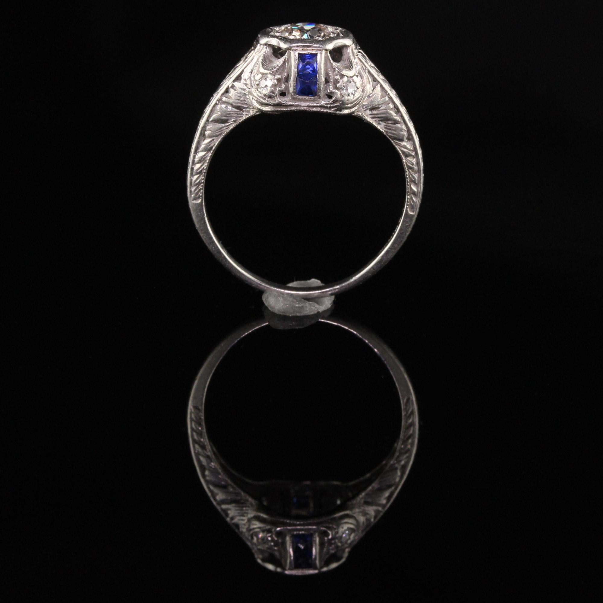 Antique Art Deco Platinum Old European Cut Diamond Engagement Ring 1