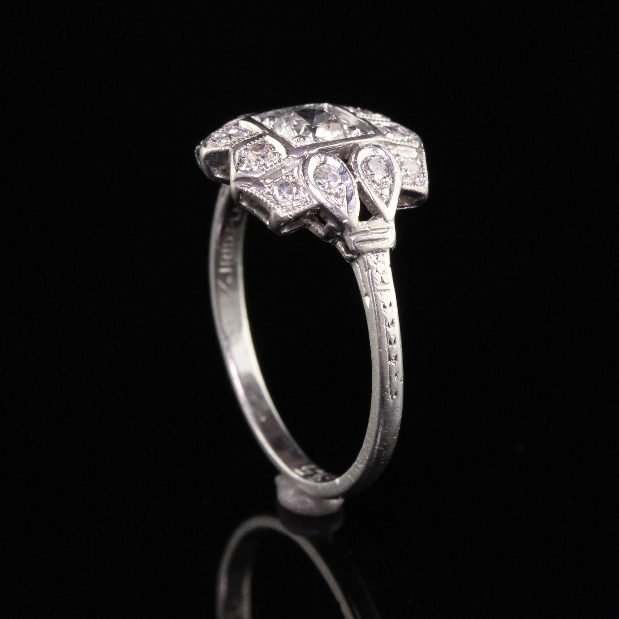 Antique Art Deco Platinum Old European Cut Diamond Engagement Ring 1