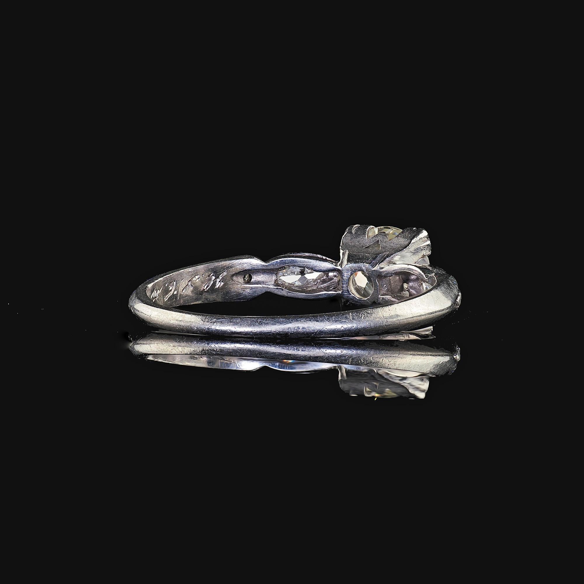Antique Art Deco Platinum Old European Cut Diamond Engagement Ring For Sale 4