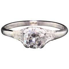 Antique Art Deco Platinum Old European Cut Diamond Engagement Ring