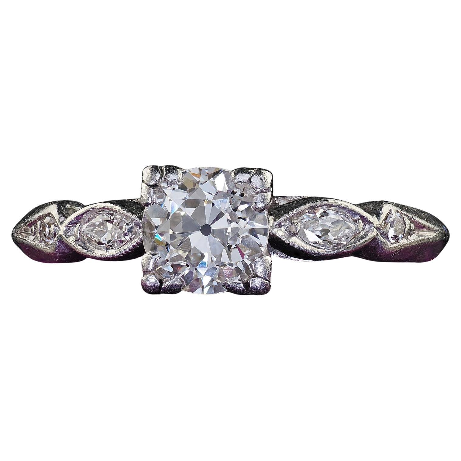 Antiker Art-Déco-Verlobungsring aus Platin mit Diamanten im alteuropäischen Schliff