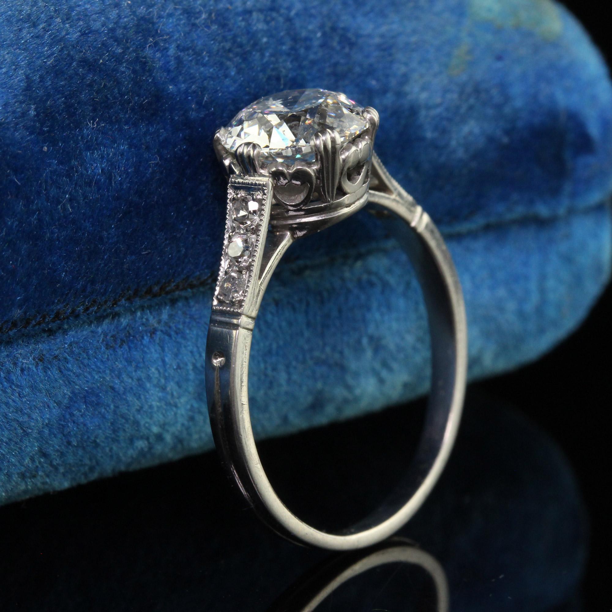 Antique Art Deco Platinum Old European Cut Diamond Engagement Ring - GIA In Good Condition For Sale In Great Neck, NY