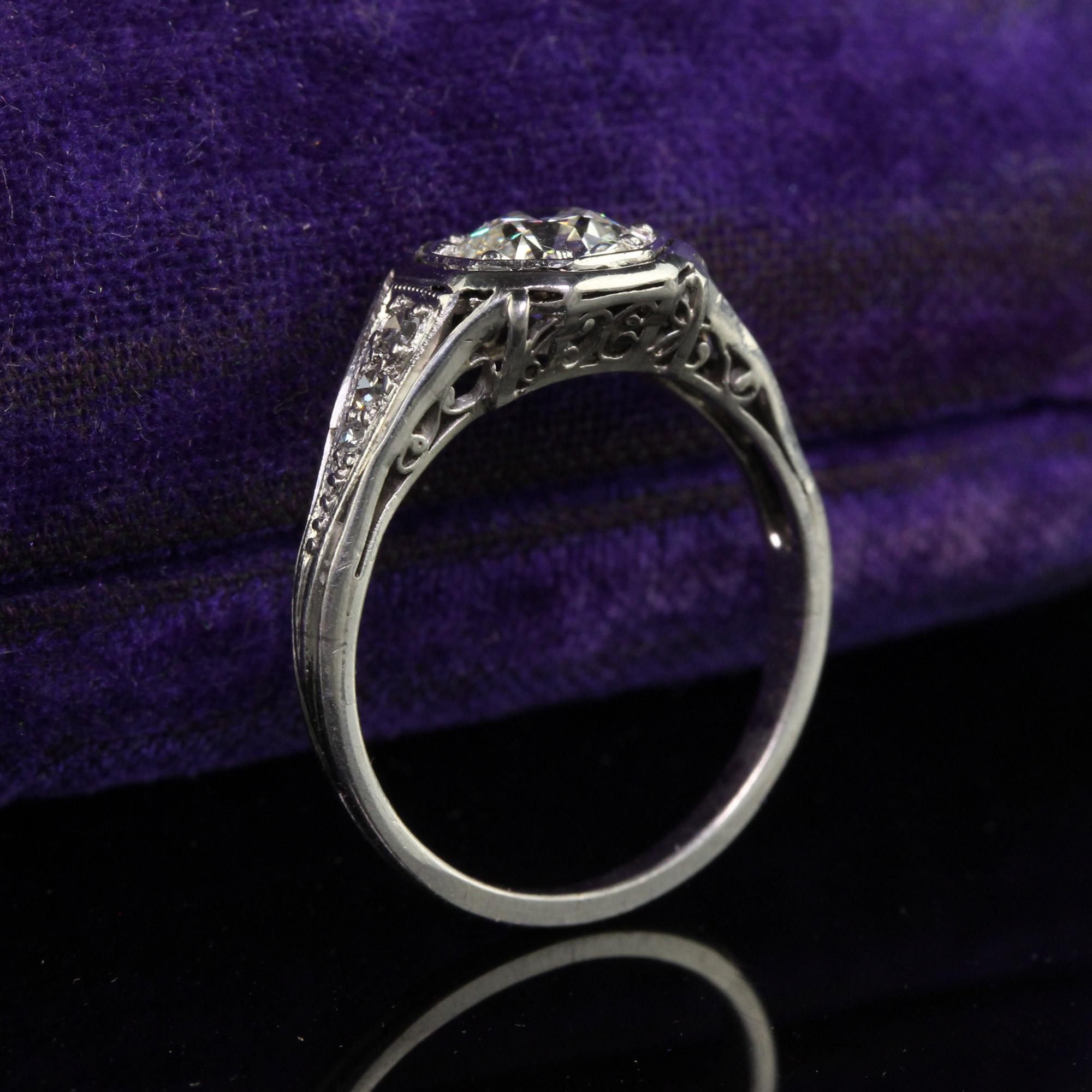 Antique Art Deco Platinum Old European Cut Diamond Engagement Ring - GIA In Good Condition In Great Neck, NY