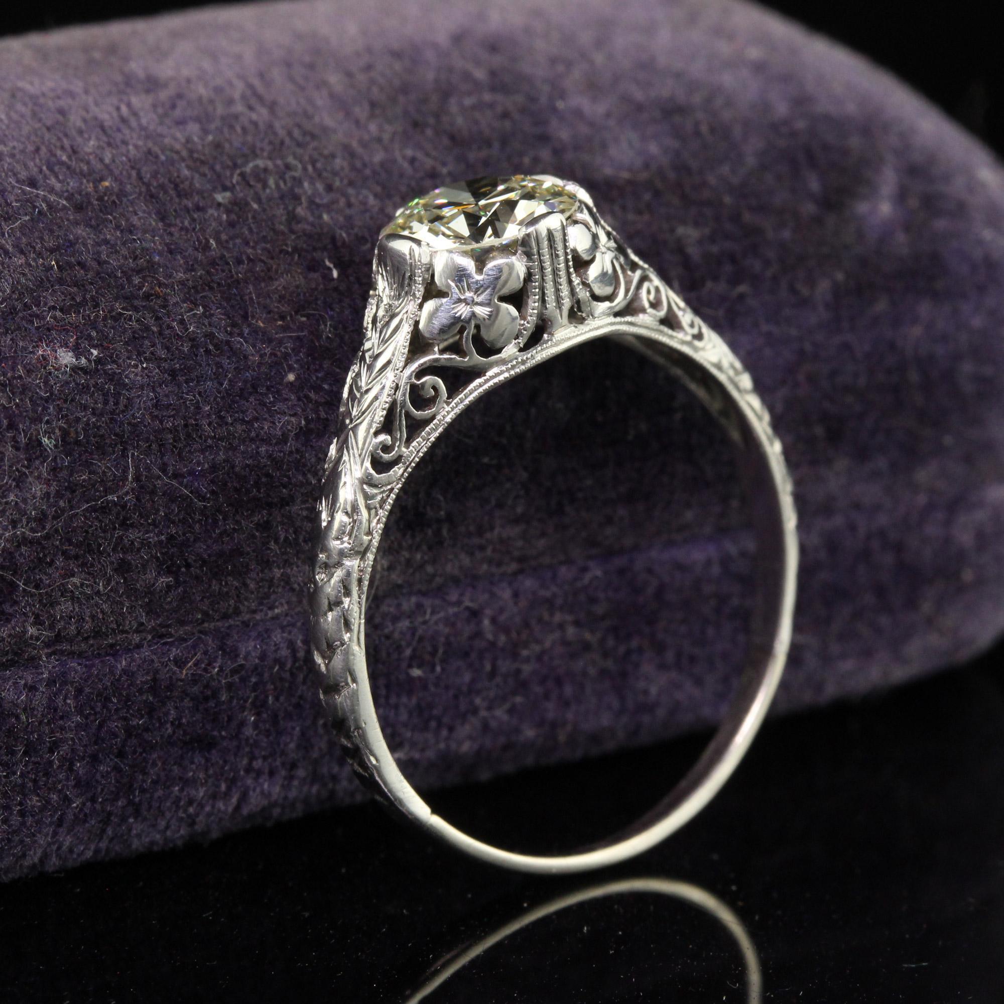 Antique Art Deco Platinum Old European Cut Diamond Engagement Ring - GIA In Good Condition For Sale In Great Neck, NY