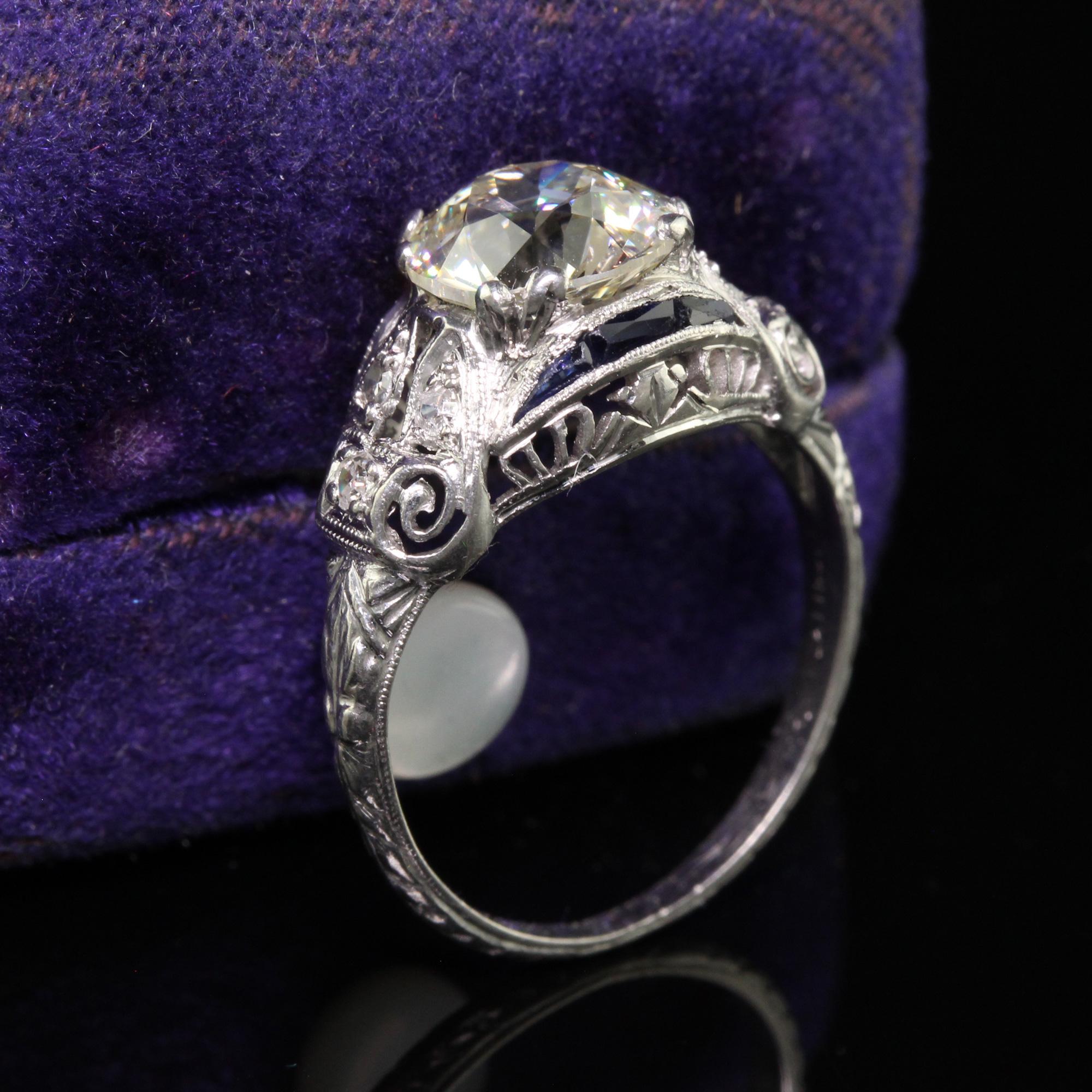 Taille vieille Europe Bague de fiançailles Art déco ancienne en platine avec diamant taille vieille Europe, certifié GIA en vente