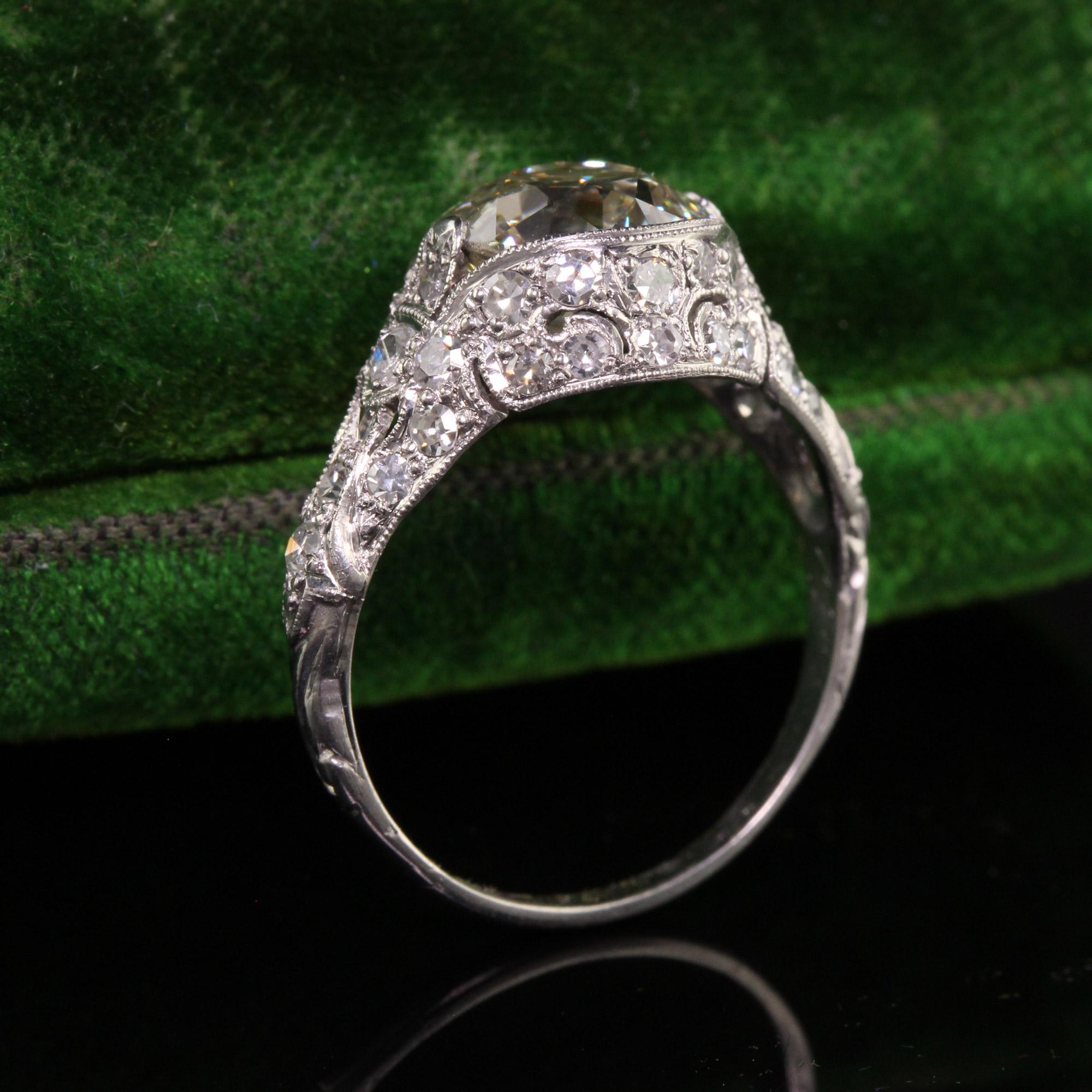 Women's Antique Art Deco Platinum Old European Cut Diamond Engagement Ring, GIA