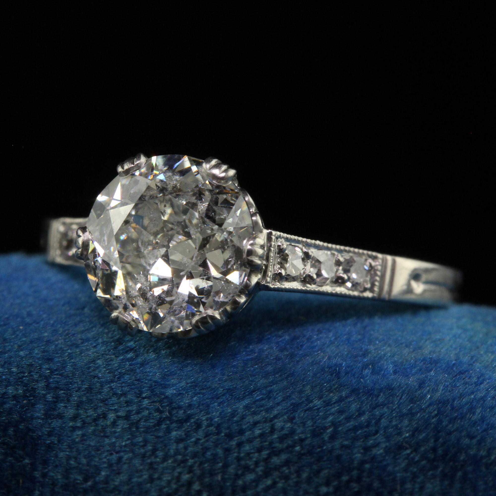 Bague de fiançailles Art déco ancienne en platine avec diamant taille vieille Europe, certifié GIA Bon état - En vente à Great Neck, NY