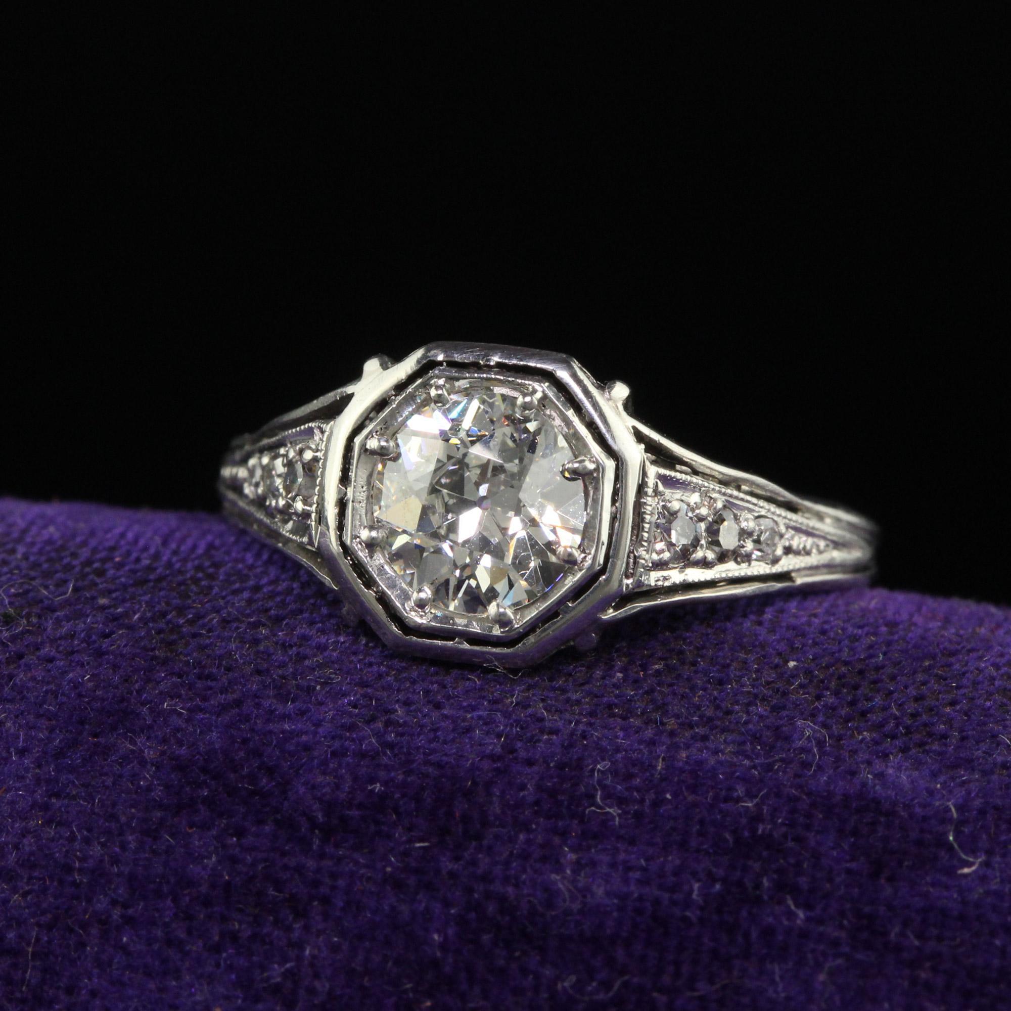 Women's Antique Art Deco Platinum Old European Cut Diamond Engagement Ring - GIA
