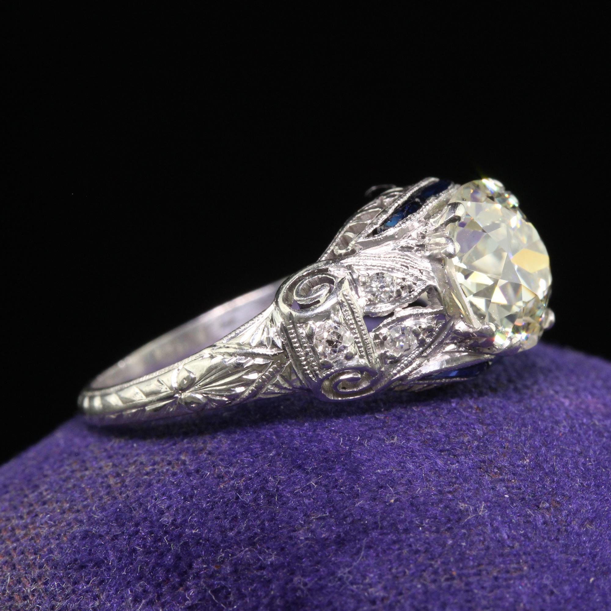Bague de fiançailles Art déco ancienne en platine avec diamant taille vieille Europe, certifié GIA Bon état - En vente à Great Neck, NY