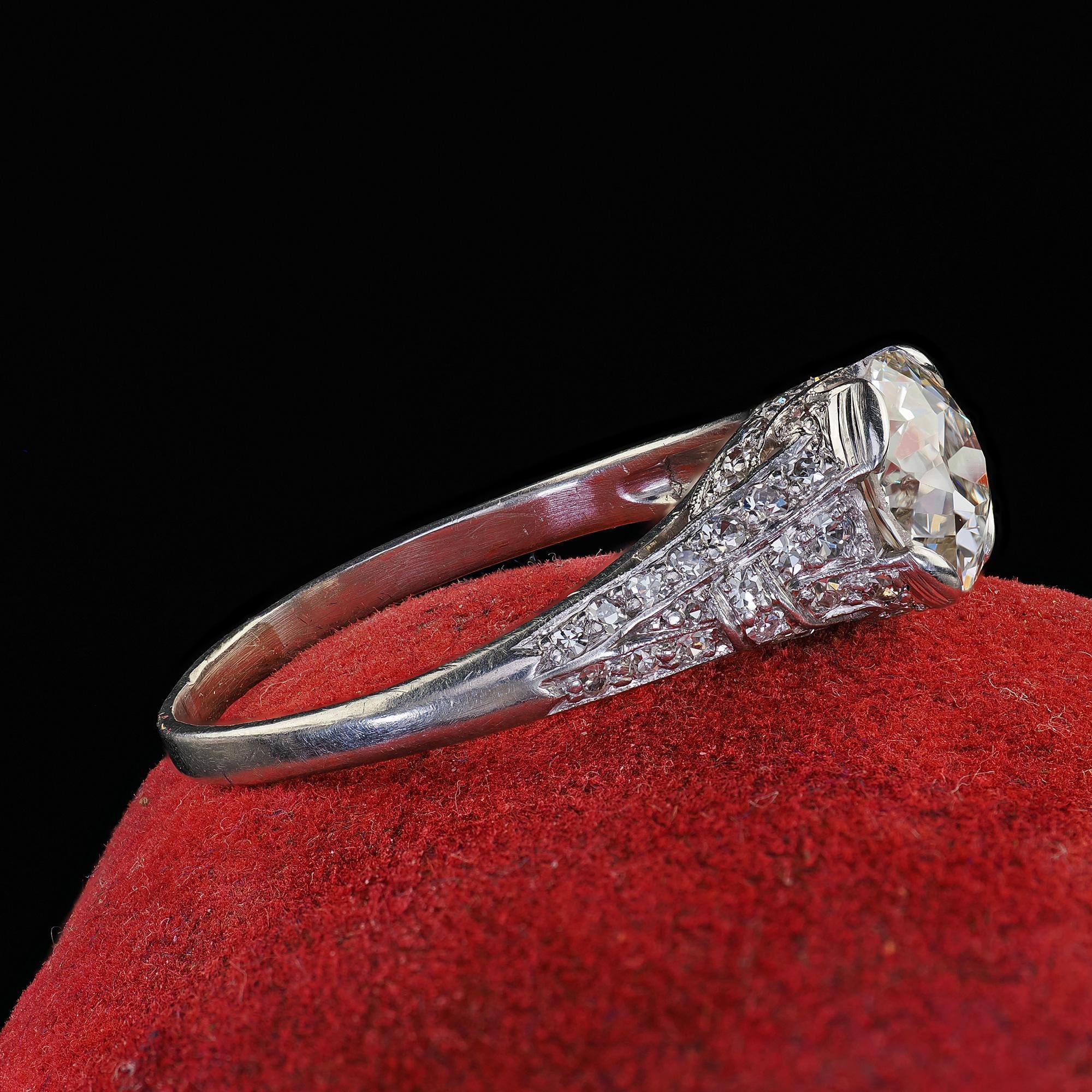 Women's Antique Art Deco Platinum Old European Cut Diamond Engagement Ring - GIA For Sale