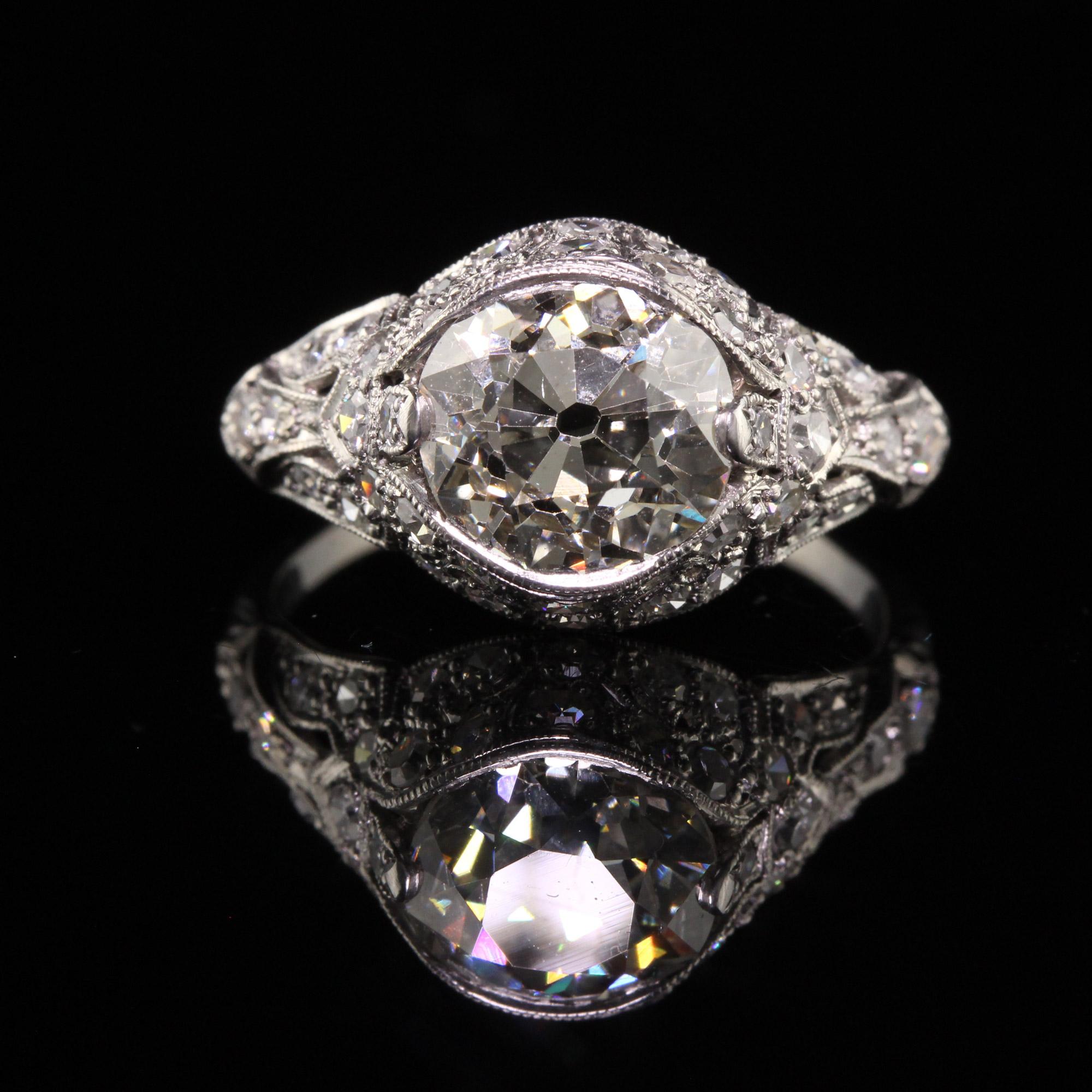 Antique Art Deco Platinum Old European Cut Diamond Engagement Ring, GIA 1
