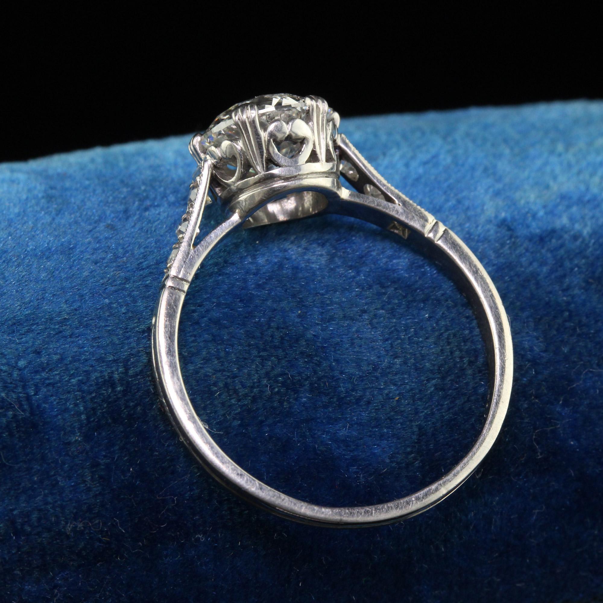 Antique Art Deco Platinum Old European Cut Diamond Engagement Ring - GIA For Sale 1