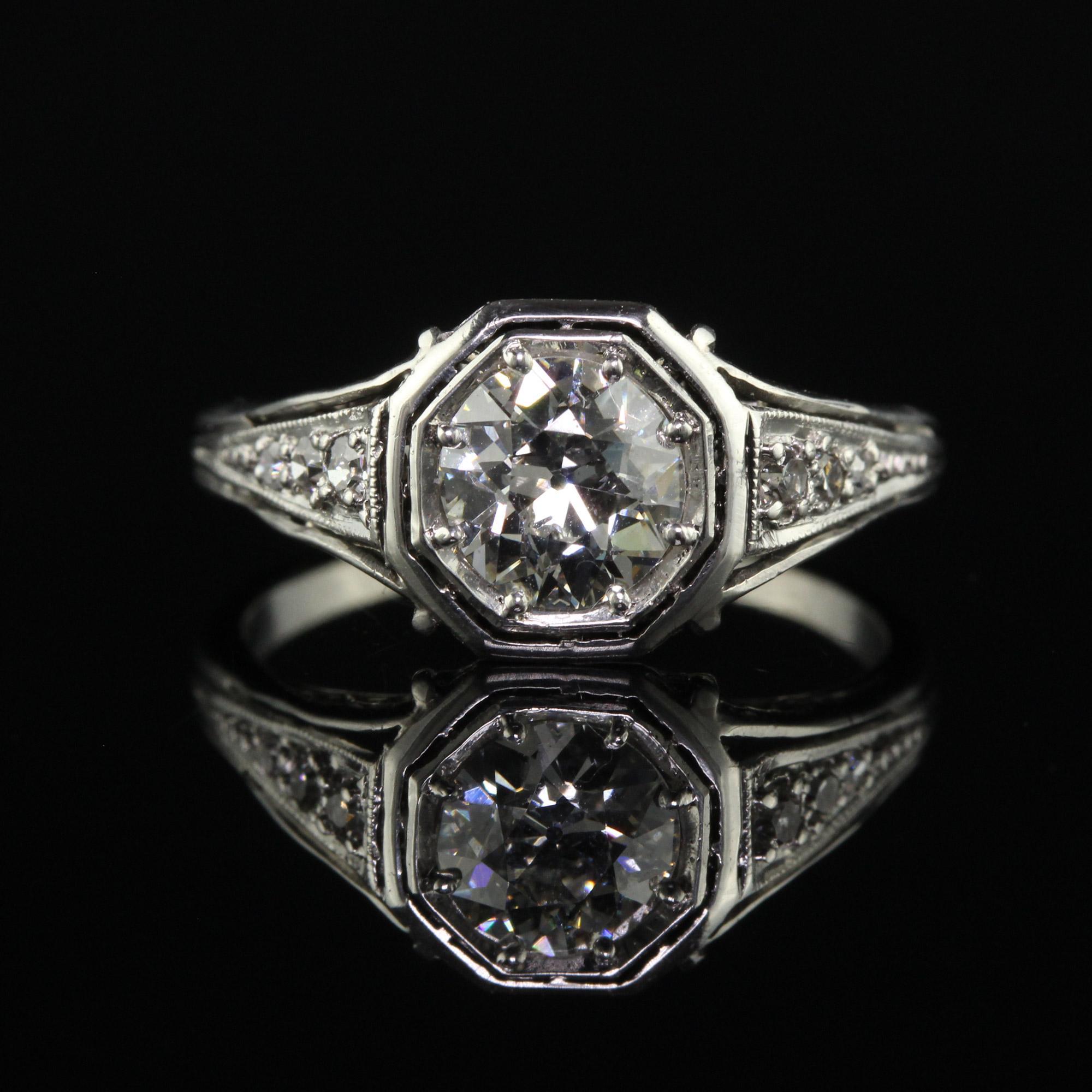 Antique Art Deco Platinum Old European Cut Diamond Engagement Ring - GIA 1