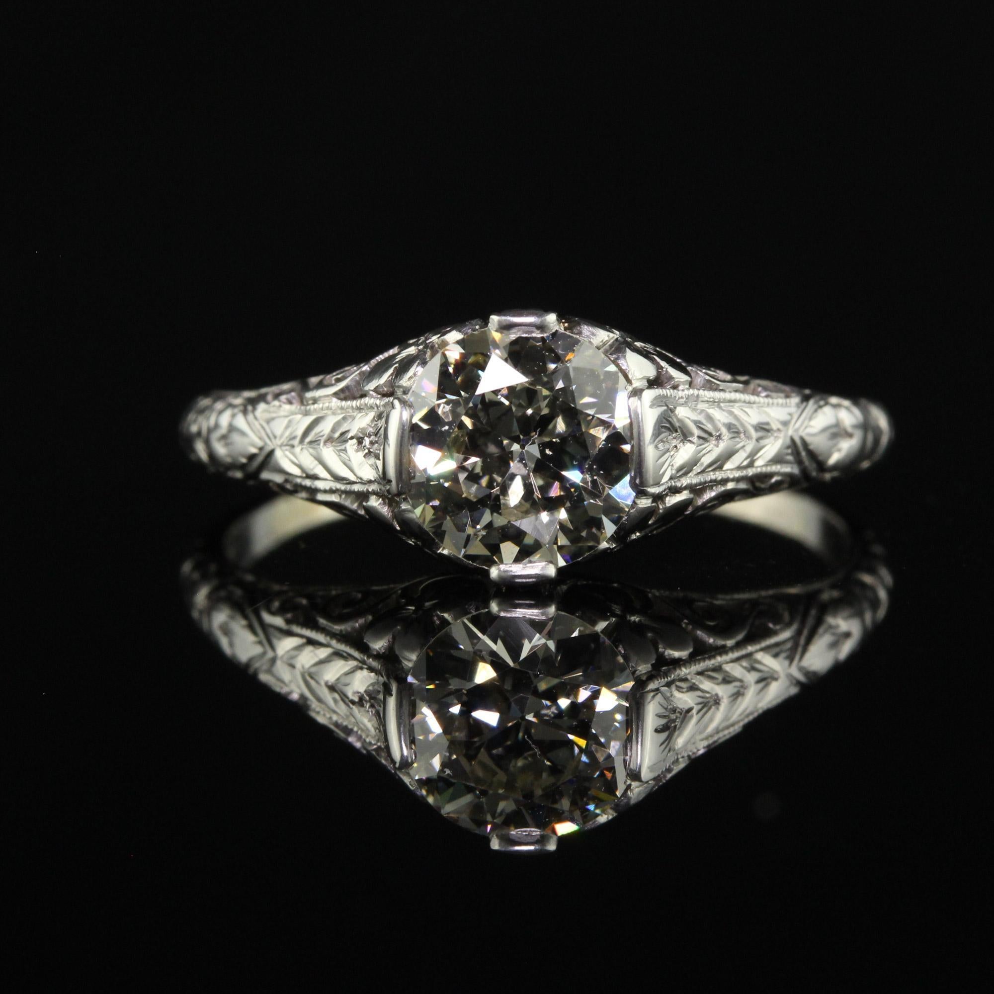 Antiker Art-Déco-Verlobungsring aus Platin mit Diamanten im alteuropäischen Schliff - GIA im Zustand „Gut“ im Angebot in Great Neck, NY