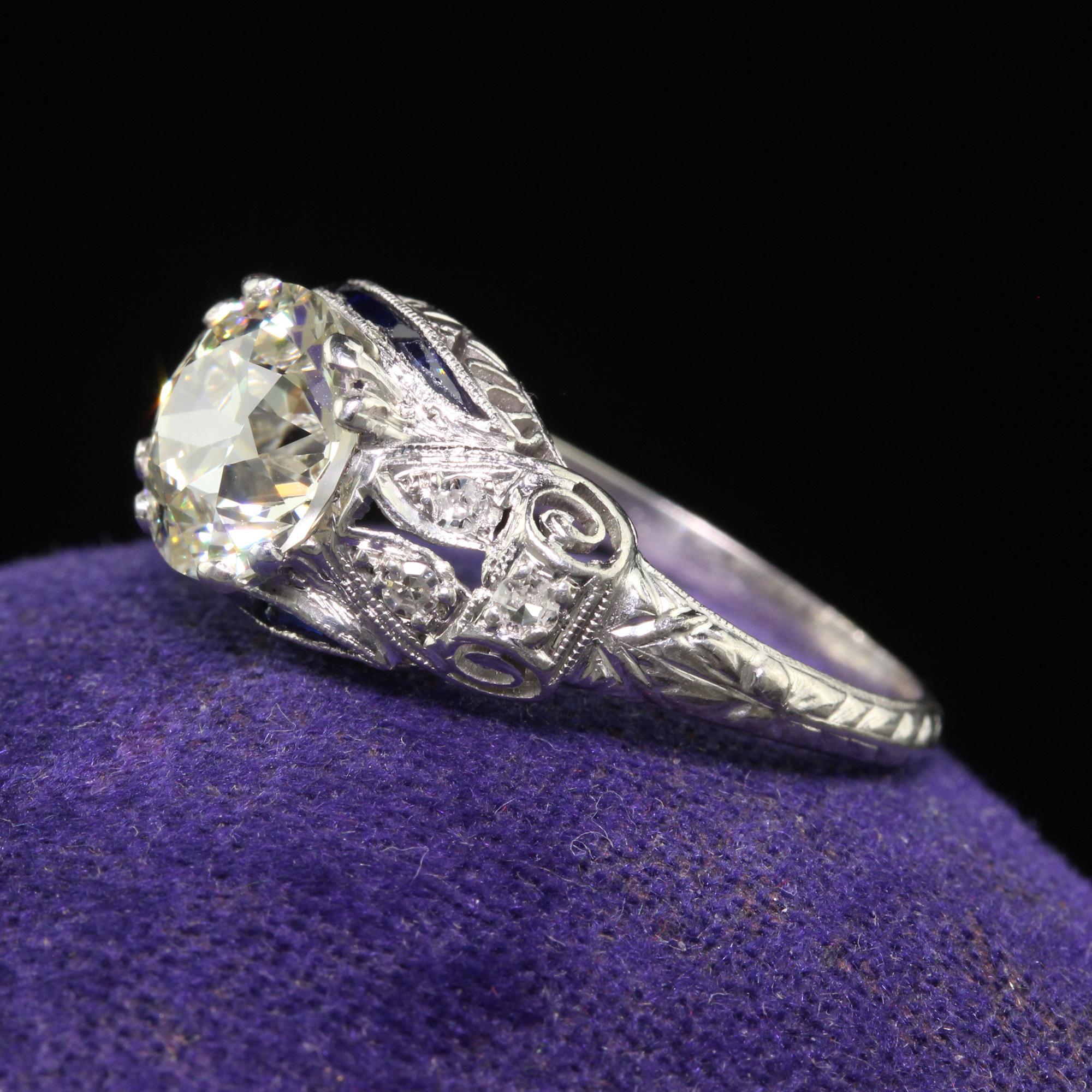 Bague de fiançailles Art déco ancienne en platine avec diamant taille vieille Europe, certifié GIA Pour femmes en vente