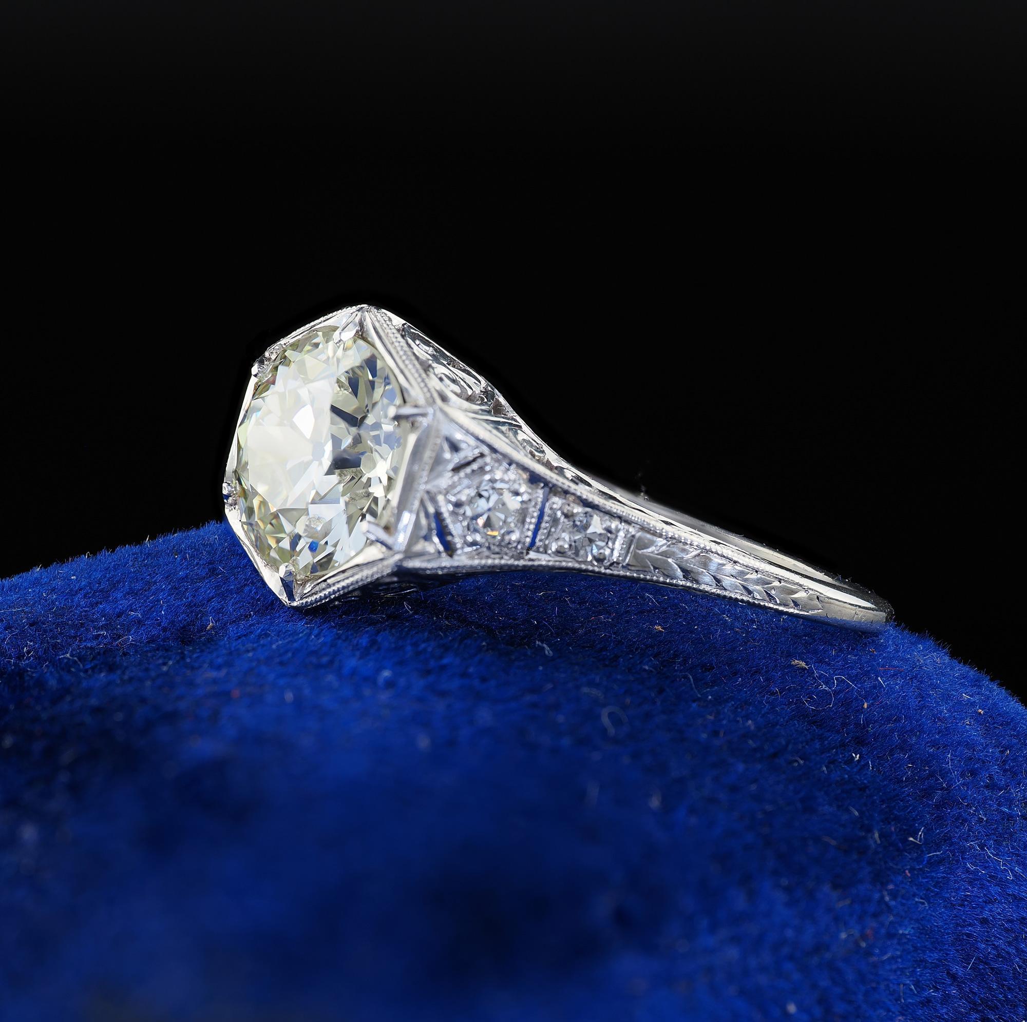Antique Art Deco Platinum Old European Cut Diamond Engagement Ring - GIA For Sale 1