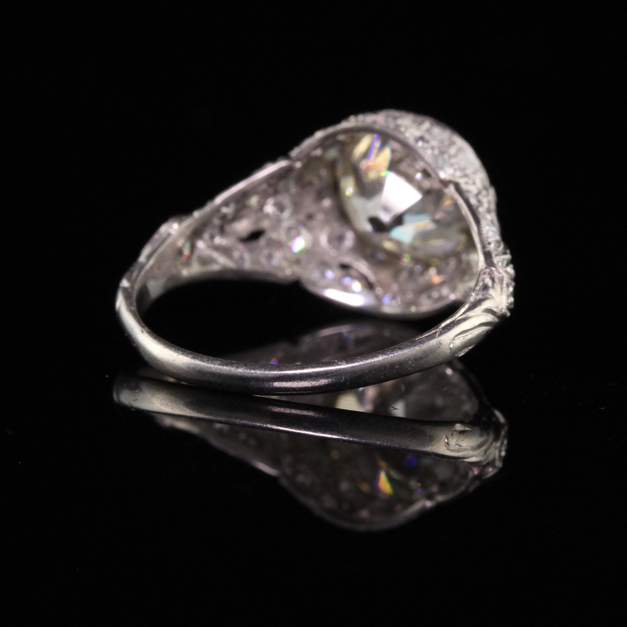 Antique Art Deco Platinum Old European Cut Diamond Engagement Ring, GIA 2