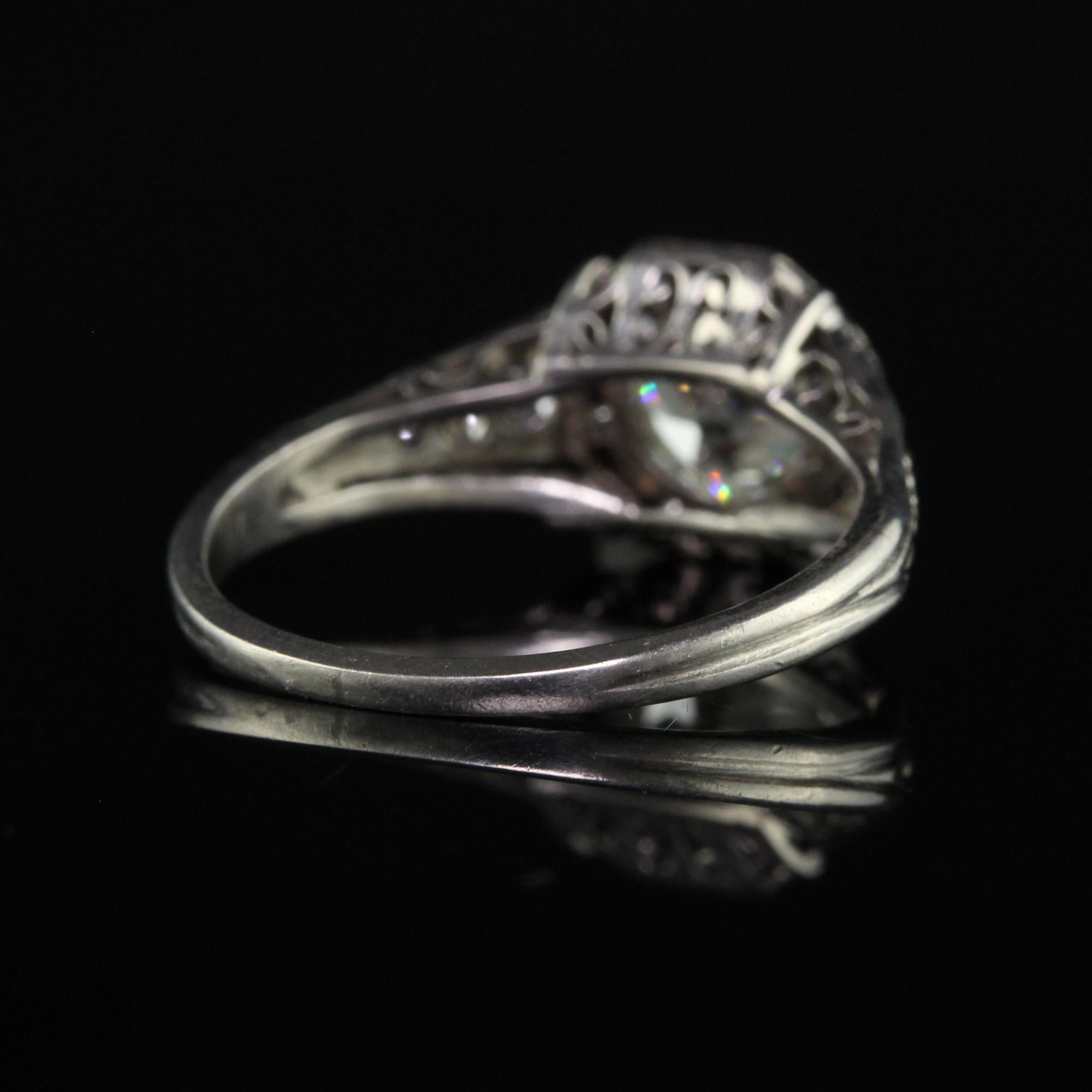 Antique Art Deco Platinum Old European Cut Diamond Engagement Ring - GIA 2