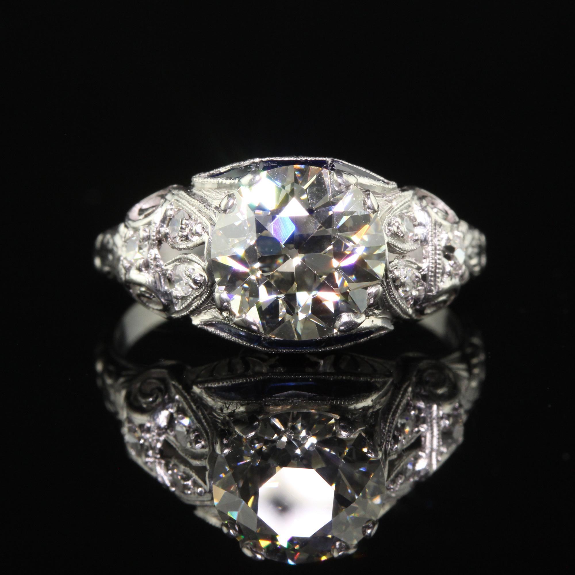 Bague de fiançailles Art déco ancienne en platine avec diamant taille vieille Europe, certifié GIA en vente 1