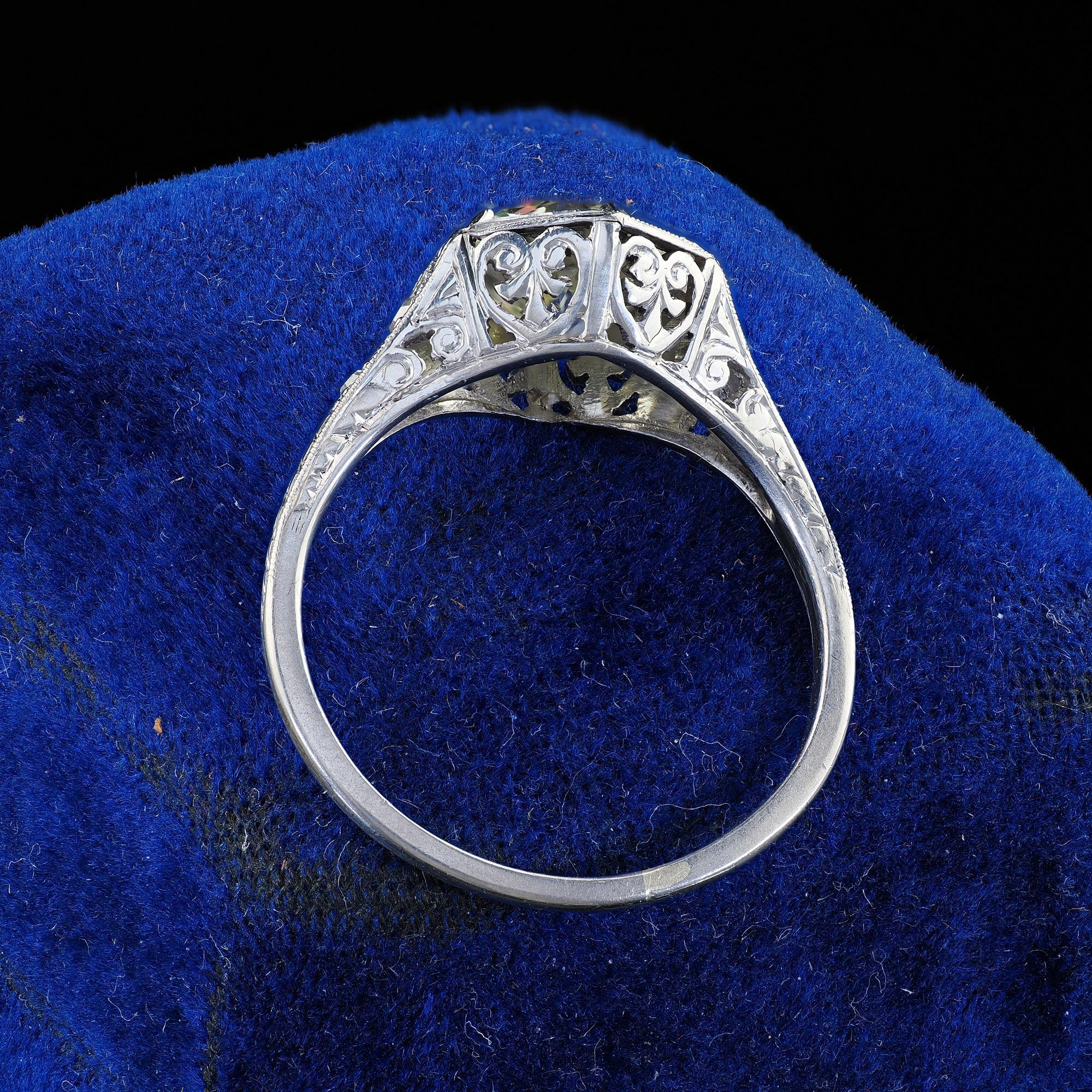 Antique Art Deco Platinum Old European Cut Diamond Engagement Ring - GIA For Sale 2