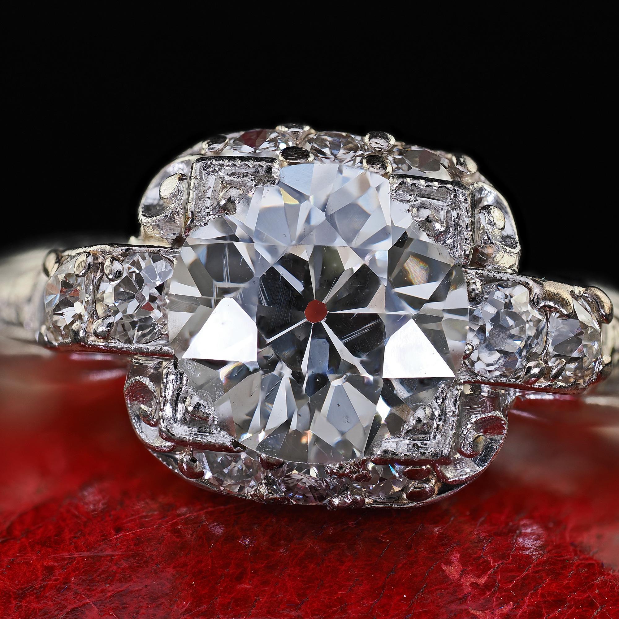 Donna Anello di fidanzamento con diamante antico Art Deco in platino con taglio europeo - GIA in vendita
