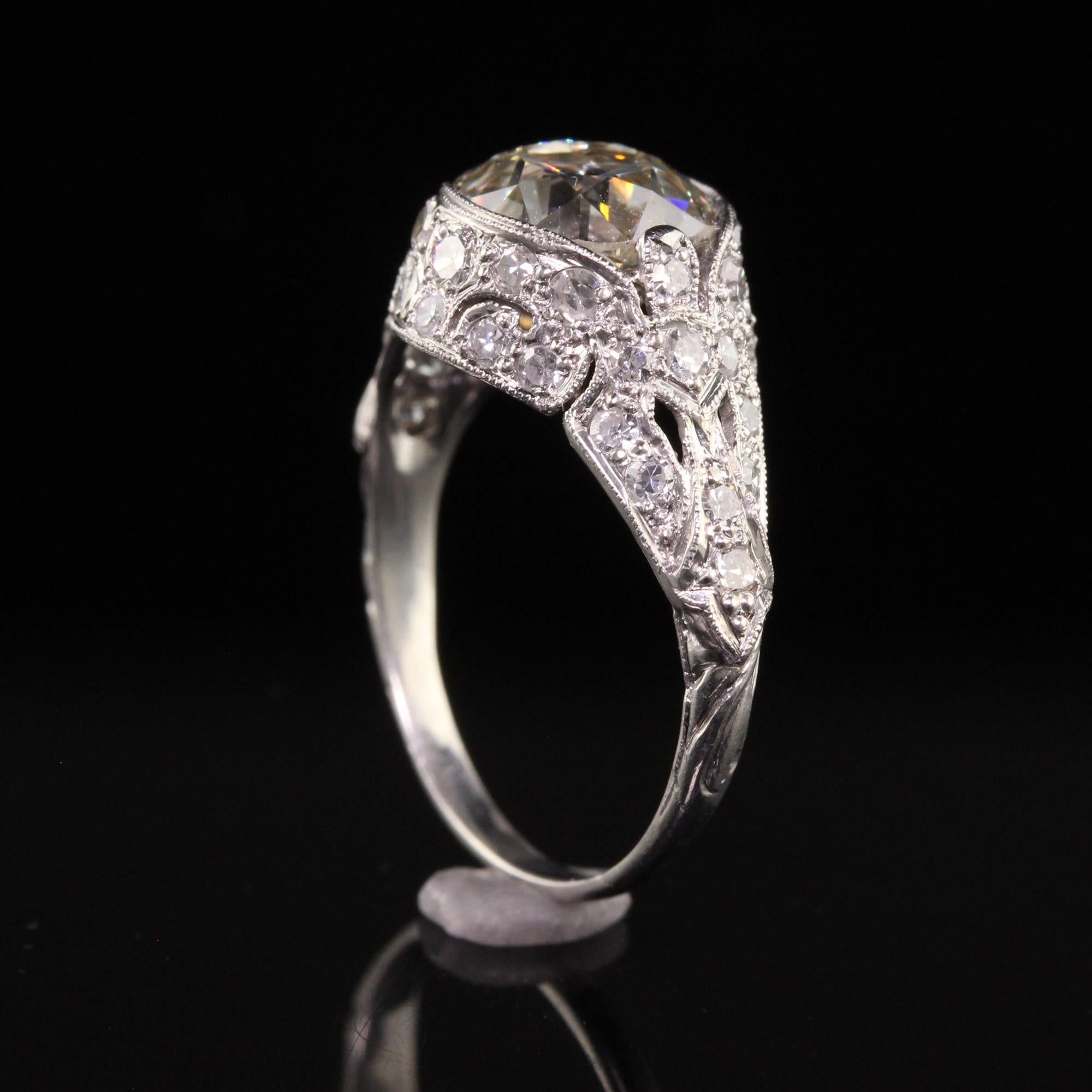 Antique Art Deco Platinum Old European Cut Diamond Engagement Ring, GIA 3