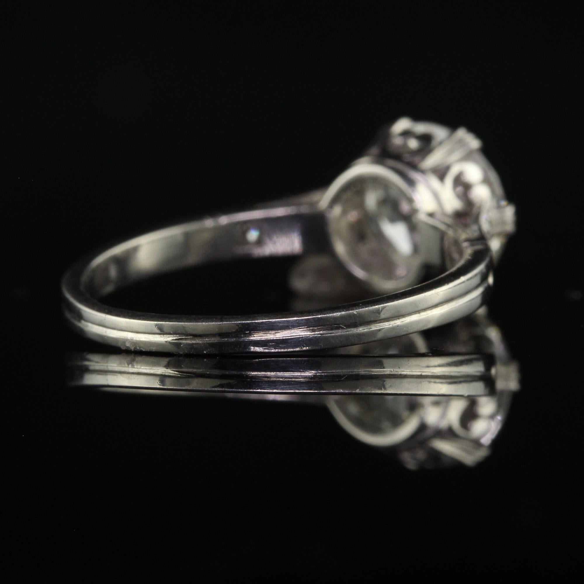 Antique Art Deco Platinum Old European Cut Diamond Engagement Ring - GIA For Sale 3